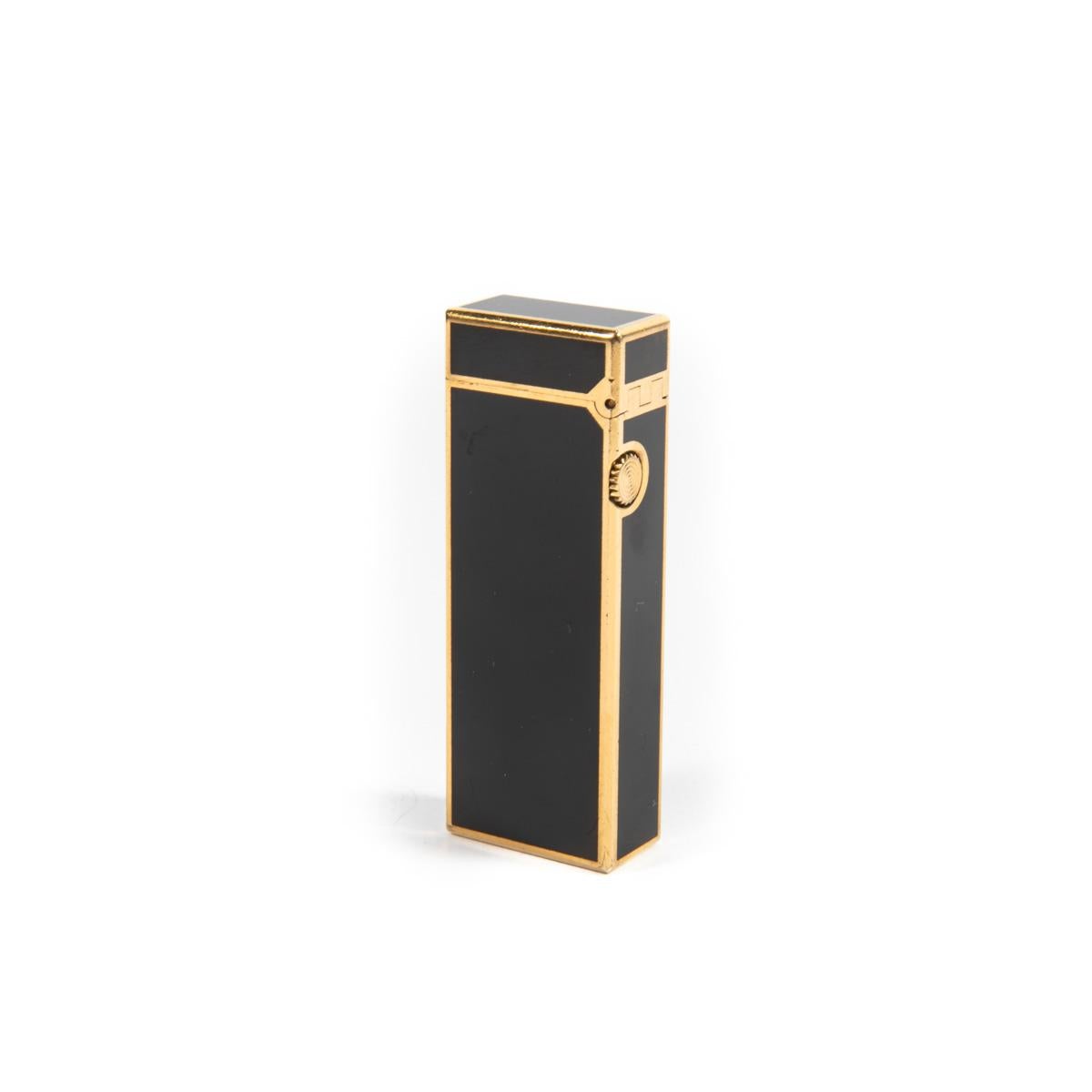 Women's or Men's Vintage DUNHILL Rollagas Lighter Black Lacquered Gold Plated 1970s