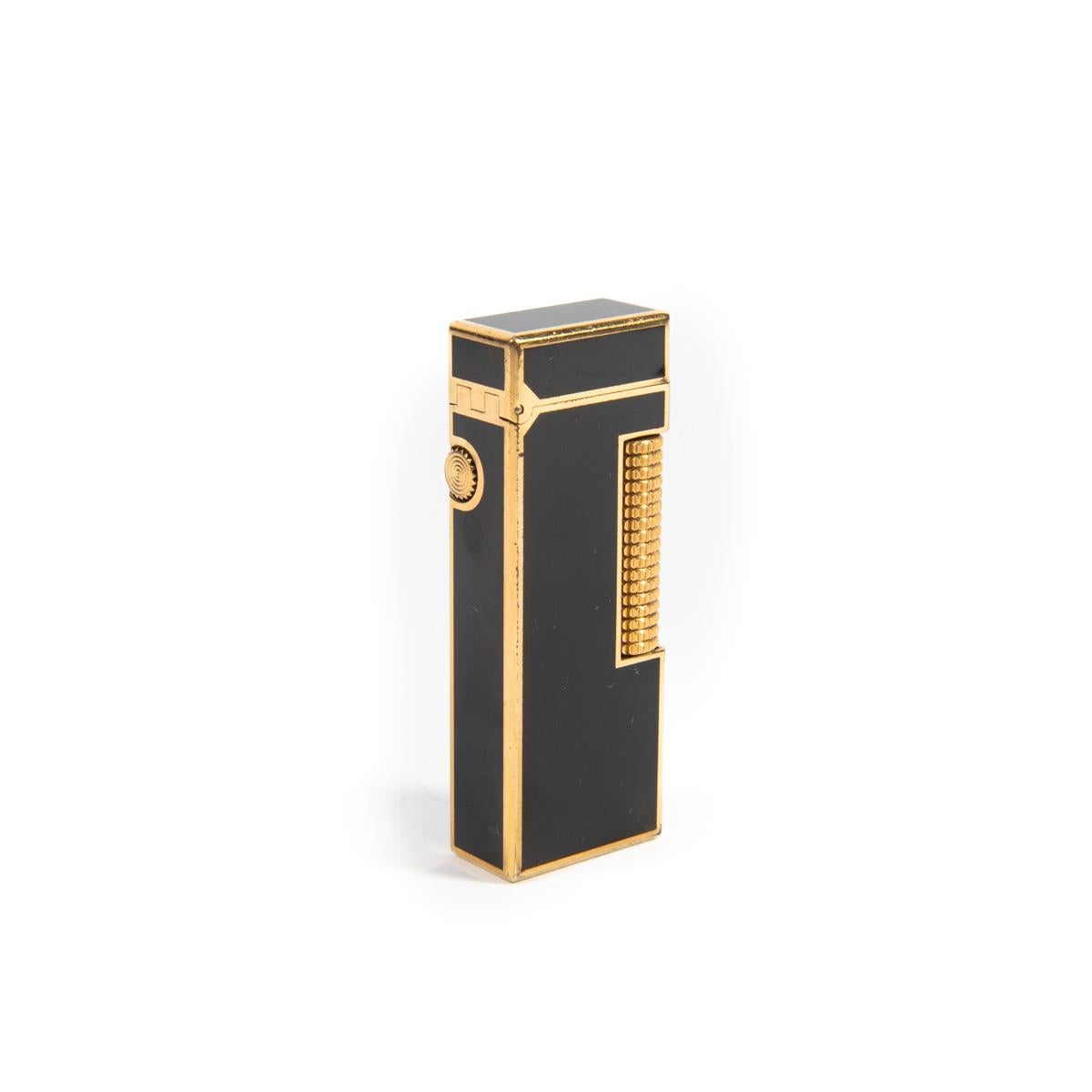 Vintage DUNHILL Rollagas Lighter Black Lacquered Gold Plated 1970s 1