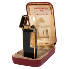 Vintage DUNHILL Rollagas Lighter Black Lacquered Gold Plated in Box 1970s
