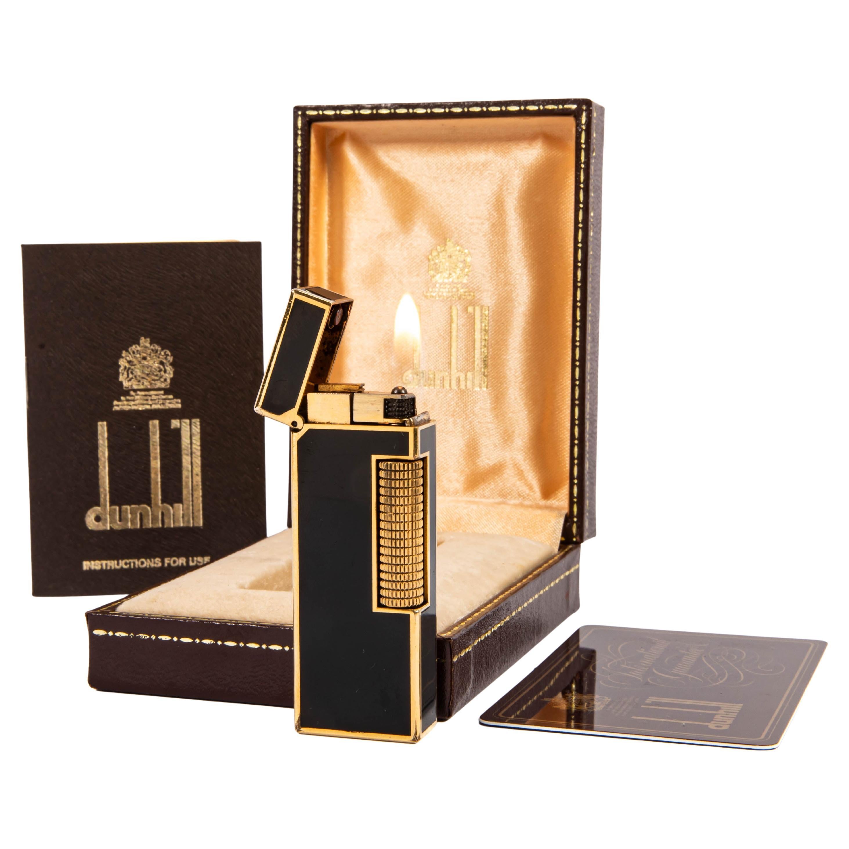 Vintage DUNHILL Rollagas Lighter Black Lacquered in Box 1970s For Sale