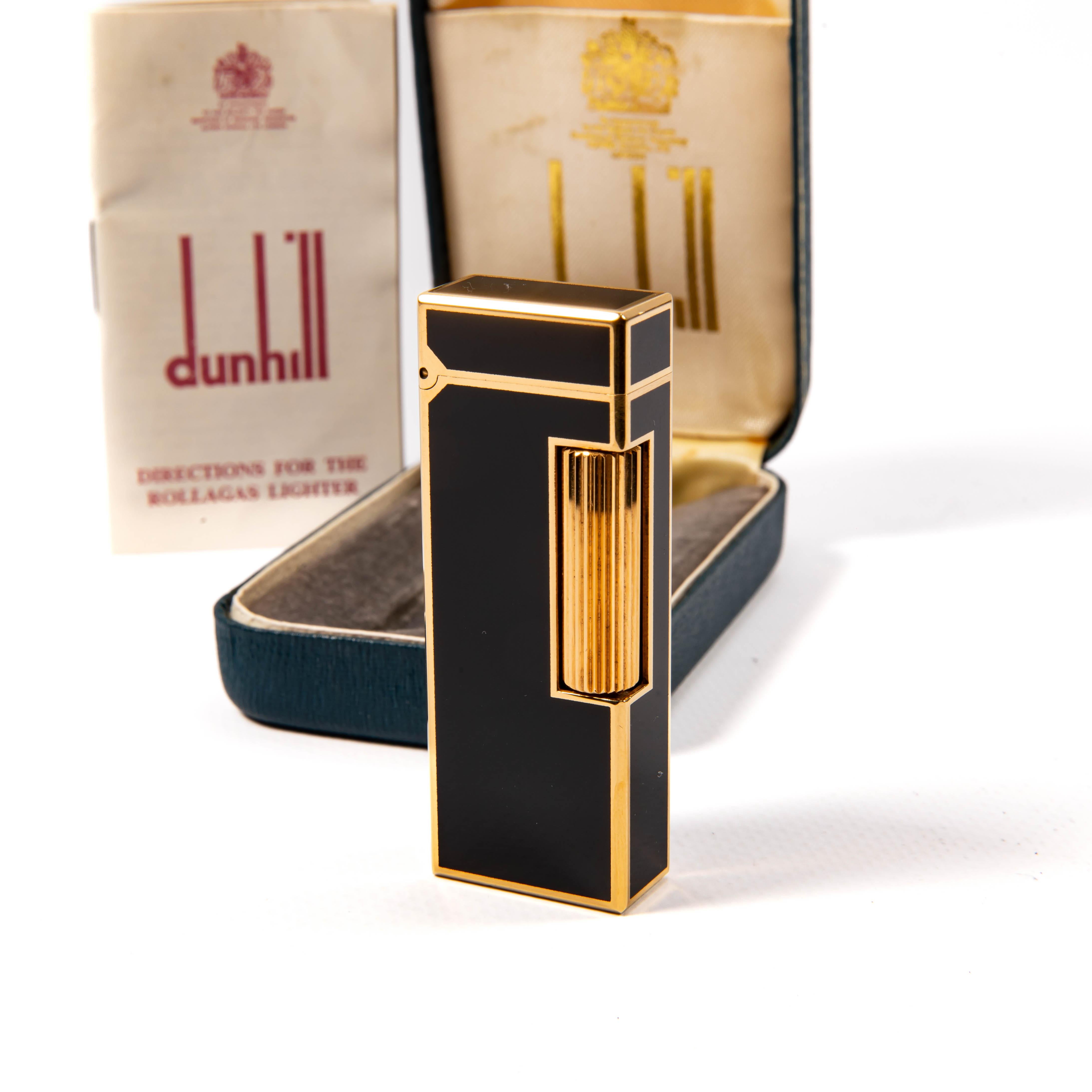 Vintage DUNHILL Rollagas Lighter Black Lacquered in Box 1979 In Good Condition For Sale In DELFT, NL