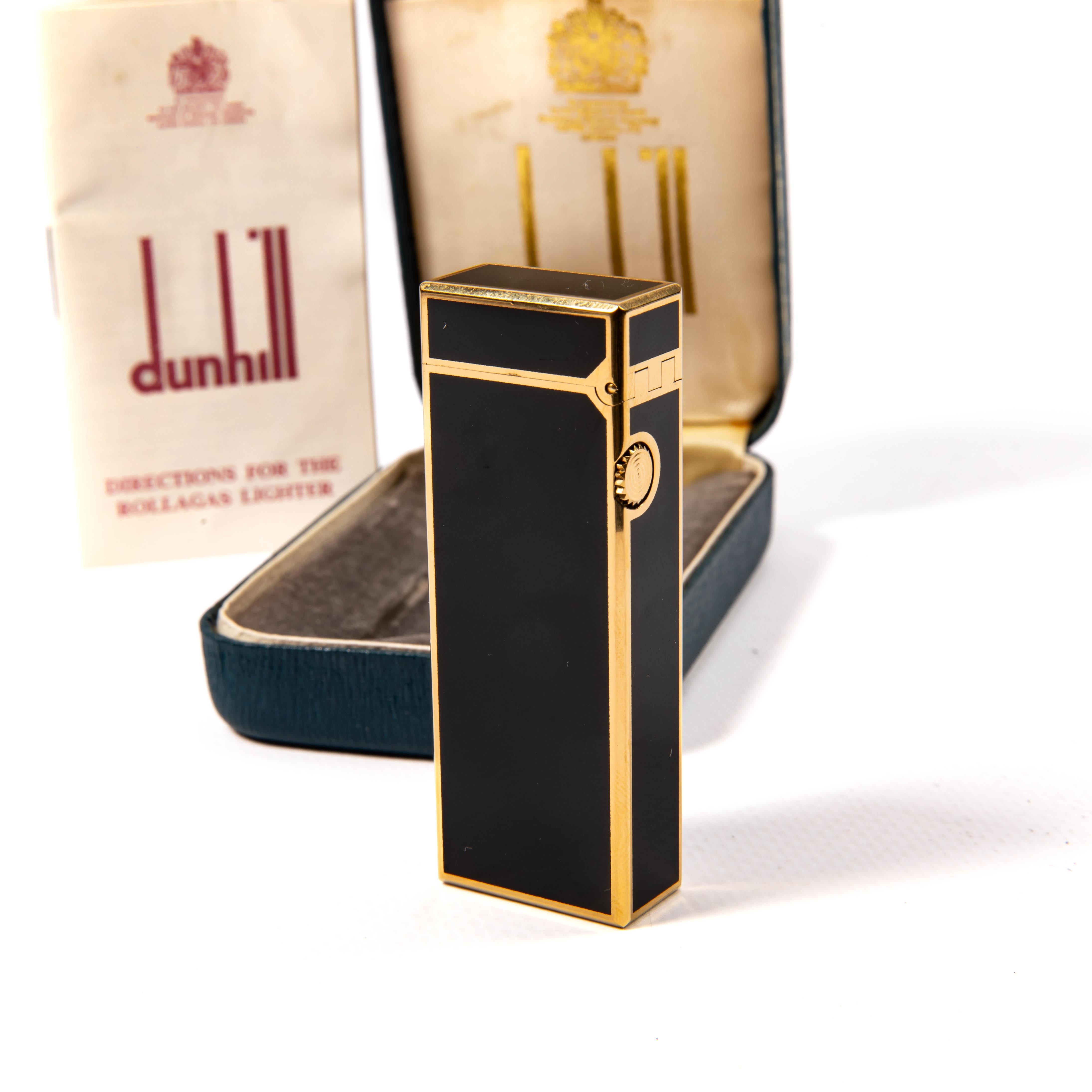 Vintage DUNHILL Rollagas Lighter Black Lacquered in Box 1979 For Sale 1