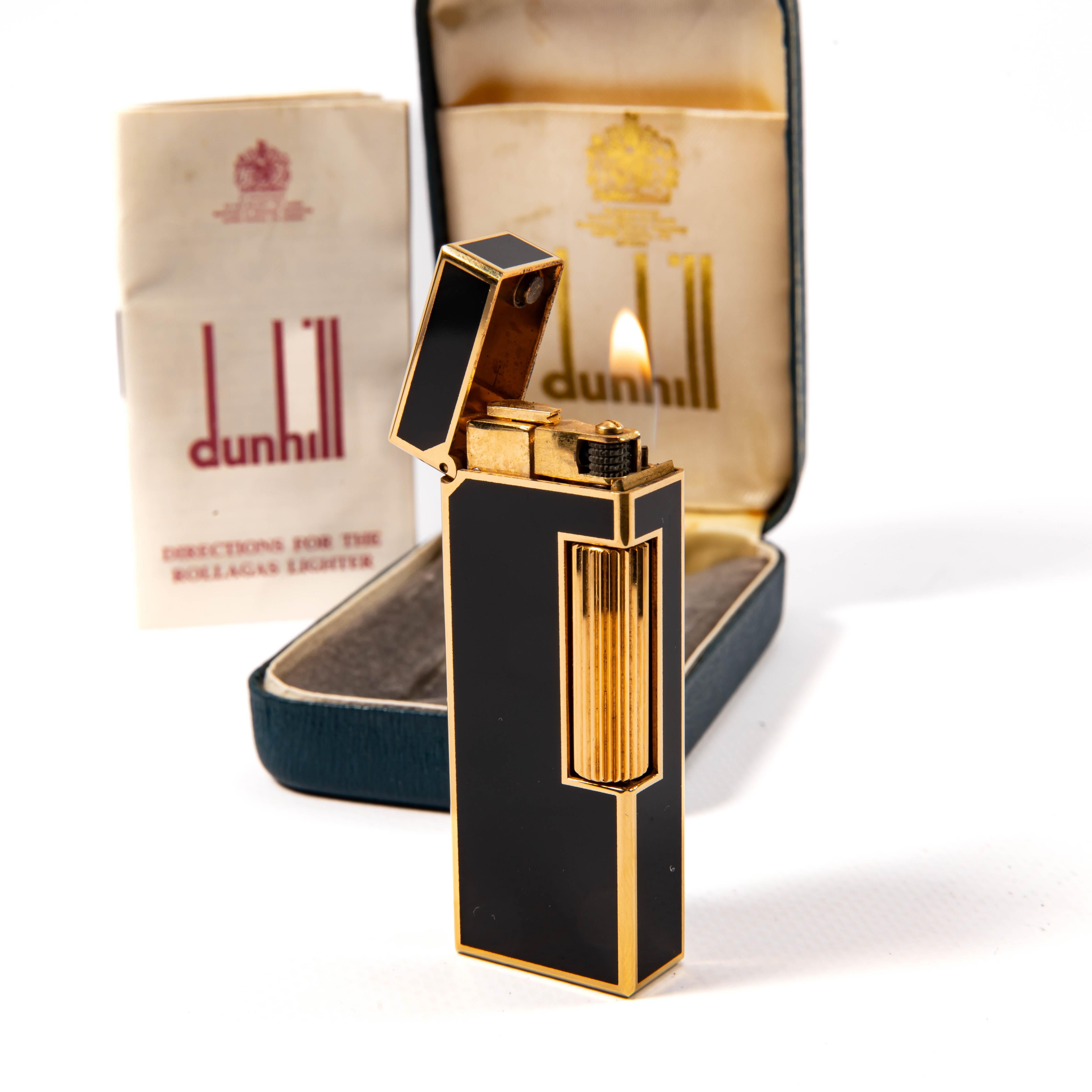 Vintage DUNHILL Rollagas Lighter Black Lacquered in Box 1979 For Sale 3