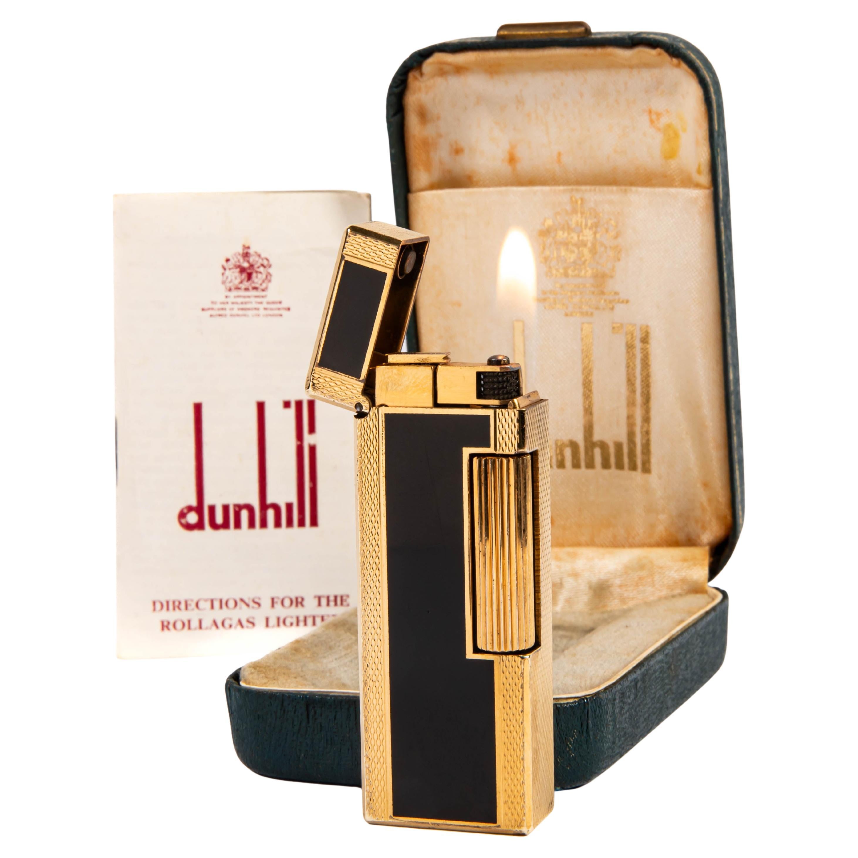 Vintage DUNHILL Rollagas Lighter Black Lacquered Panel in Box 1982