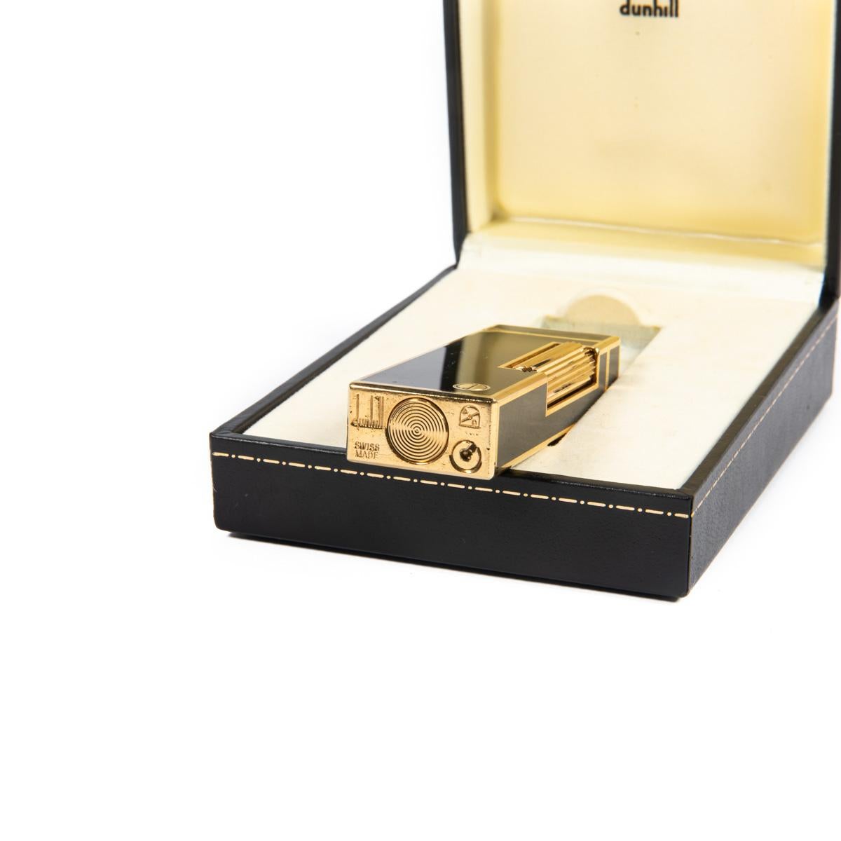Vintage Dunhill Rollagas lighter Black Laqcuered Gold Plated In Box 1990s 6