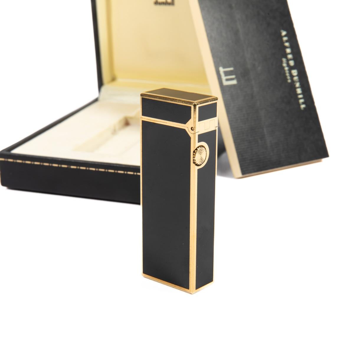 Vintage Dunhill Rollagas lighter Black Laqcuered Gold Plated In Box 1990s 1