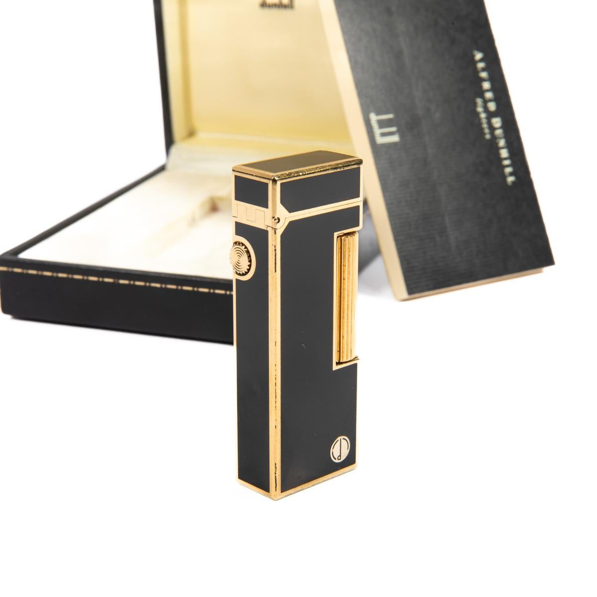 Vintage Dunhill Rollagas lighter Black Laqcuered Gold Plated In Box 1990s 2