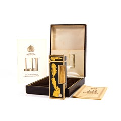 Vintage DUNHILL Rollagas Feuerzeug Blattgold lackiert in Box 1988