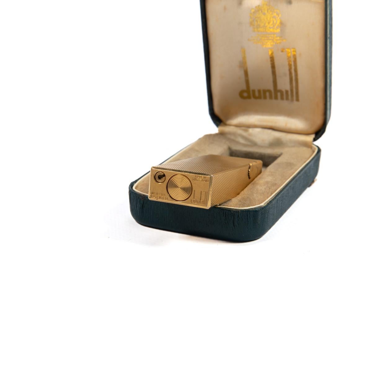Vintage Dunhill Rollagas lighter Gold Plated Diamond cut In Box 1970s 6