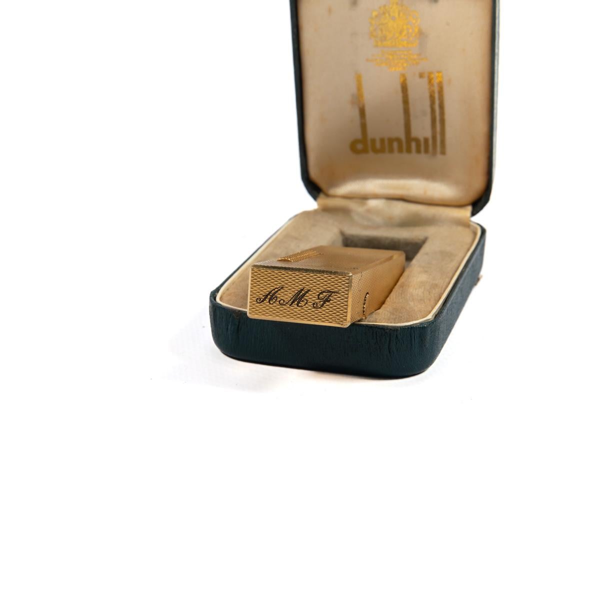 Vintage Dunhill Rollagas lighter Gold Plated Diamond cut In Box 1970s 7