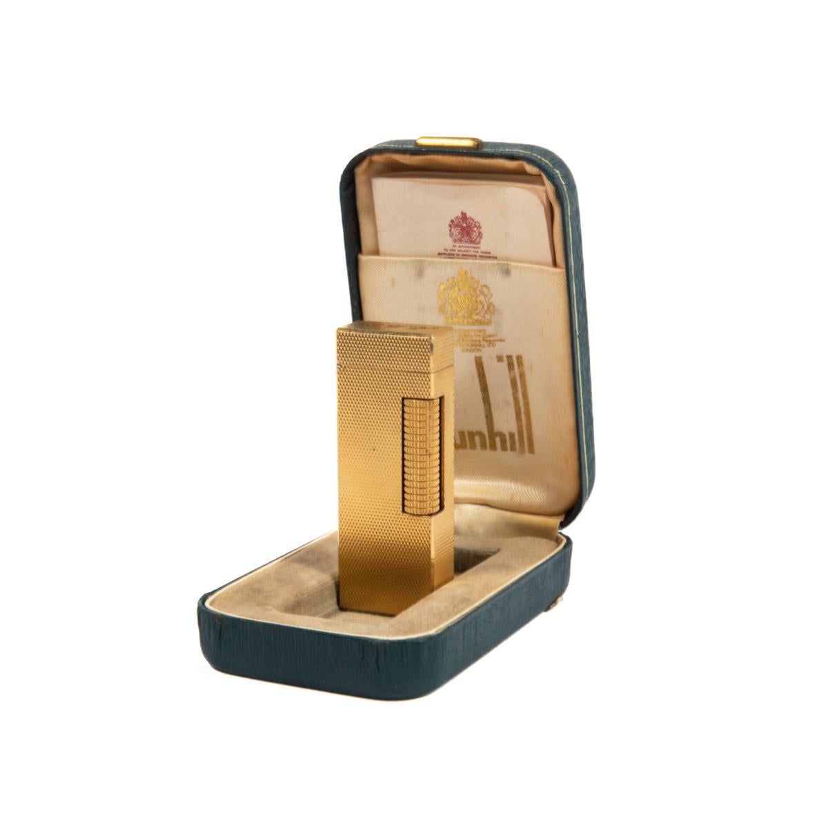 Vintage Dunhill Rollagas lighter Gold Plated Diamond cut In Box 1970s In Good Condition In DELFT, NL
