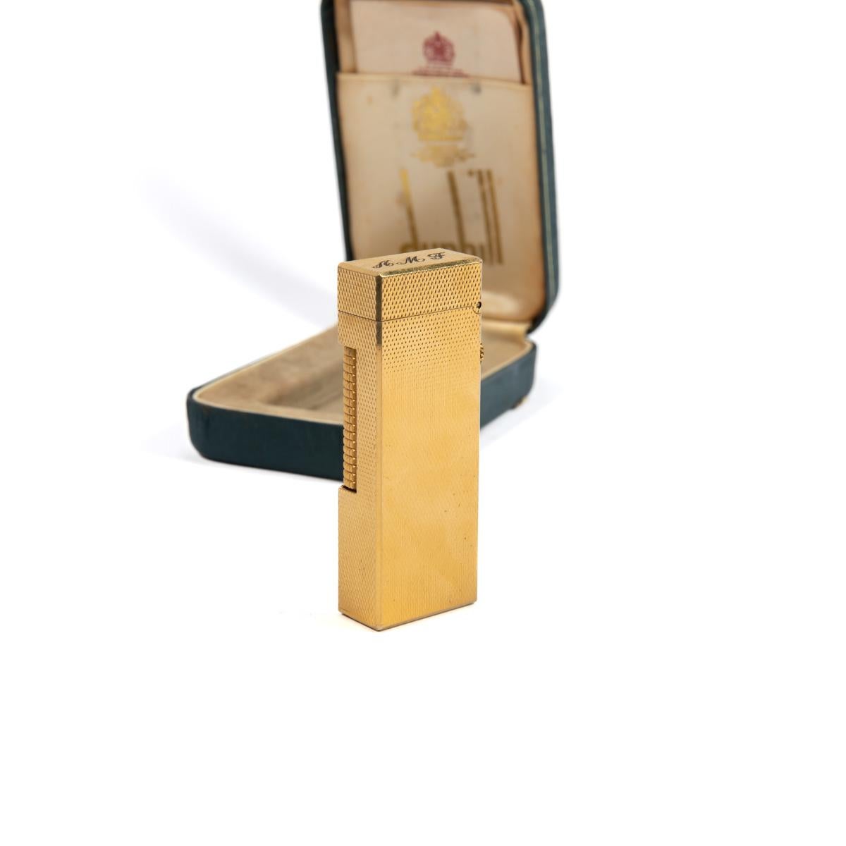 Vintage Dunhill Rollagas lighter Gold Plated Diamond cut In Box 1970s 1