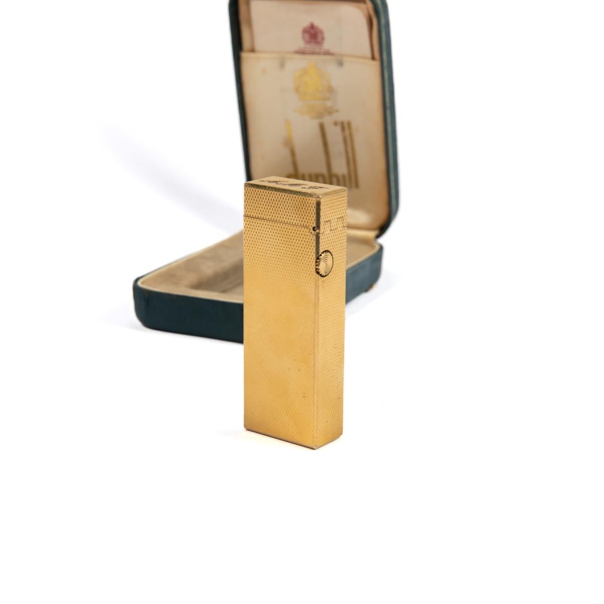 Vintage Dunhill Rollagas lighter Gold Plated Diamond cut In Box 1970s 2