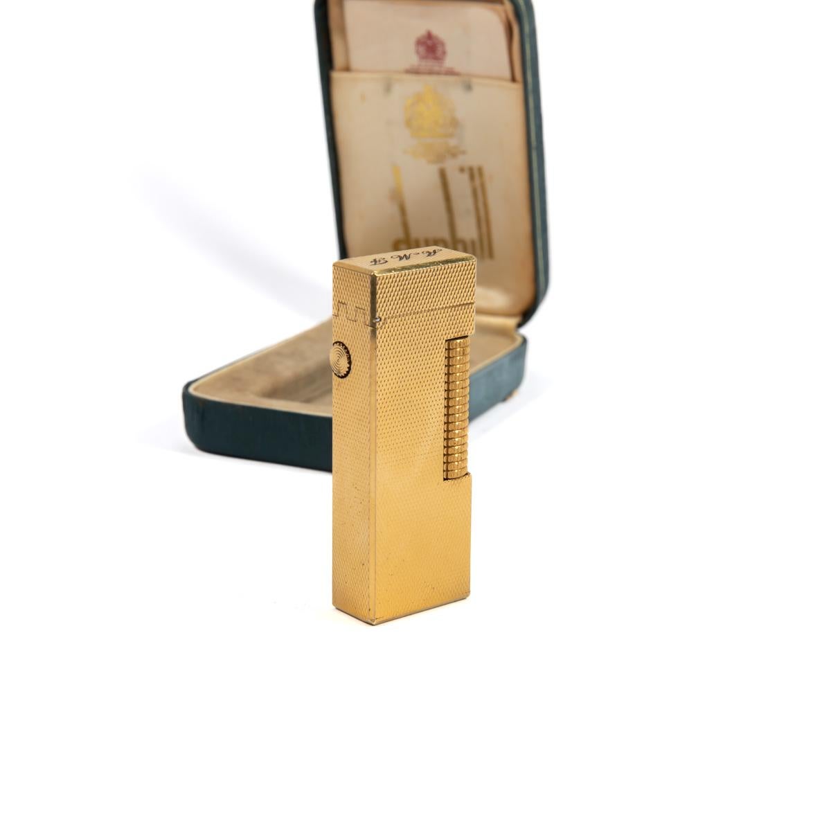 Vintage Dunhill Rollagas lighter Gold Plated Diamond cut In Box 1970s 3
