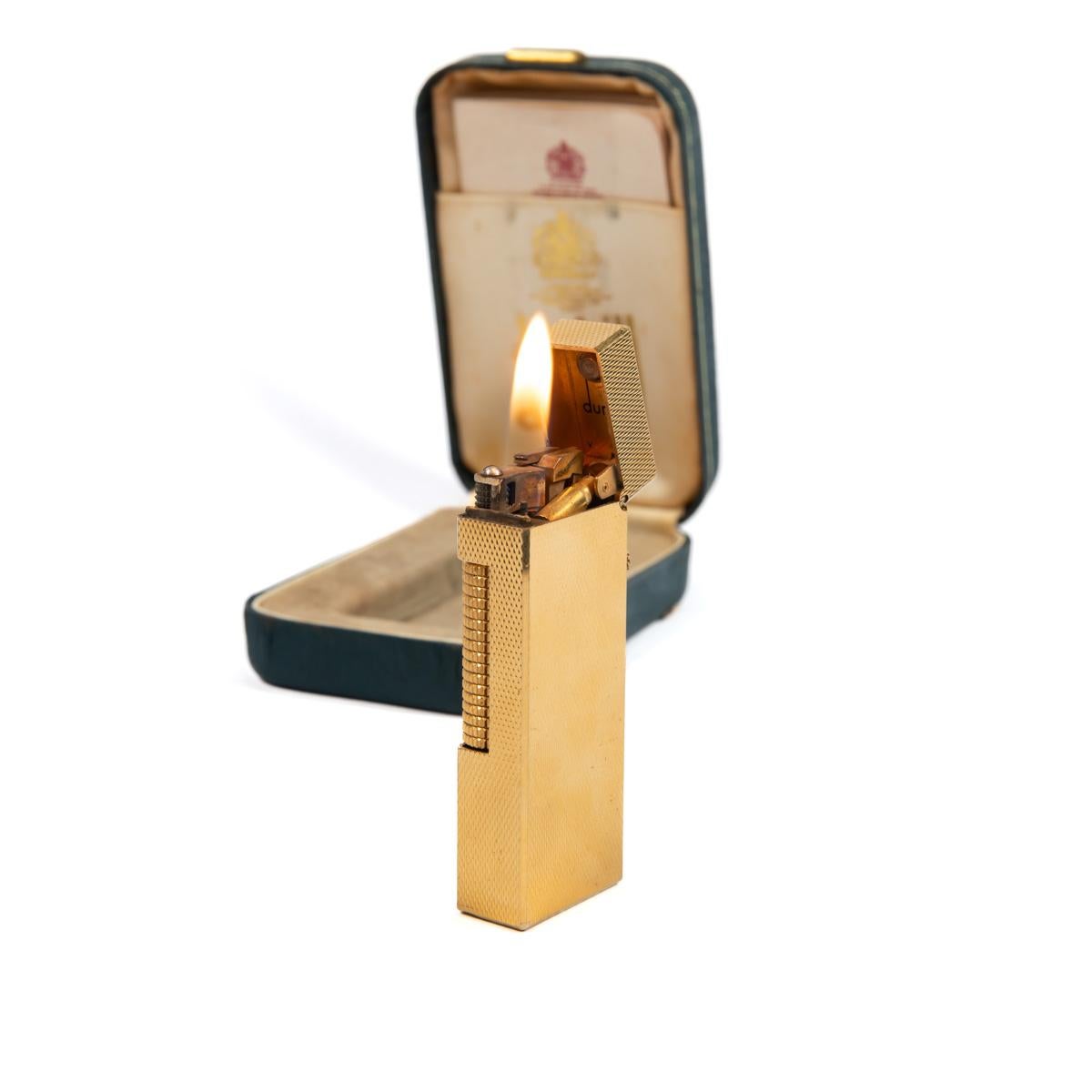 Vintage Dunhill Rollagas lighter Gold Plated Diamond cut In Box 1970s 5