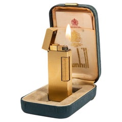 Vintage Dunhill Rollagas lighter Gold Plated Diamond cut In Box 1970s
