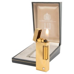 Vintage DUNHILL Rollagas lighter Gold Plated Diamond cut In Box 1980s