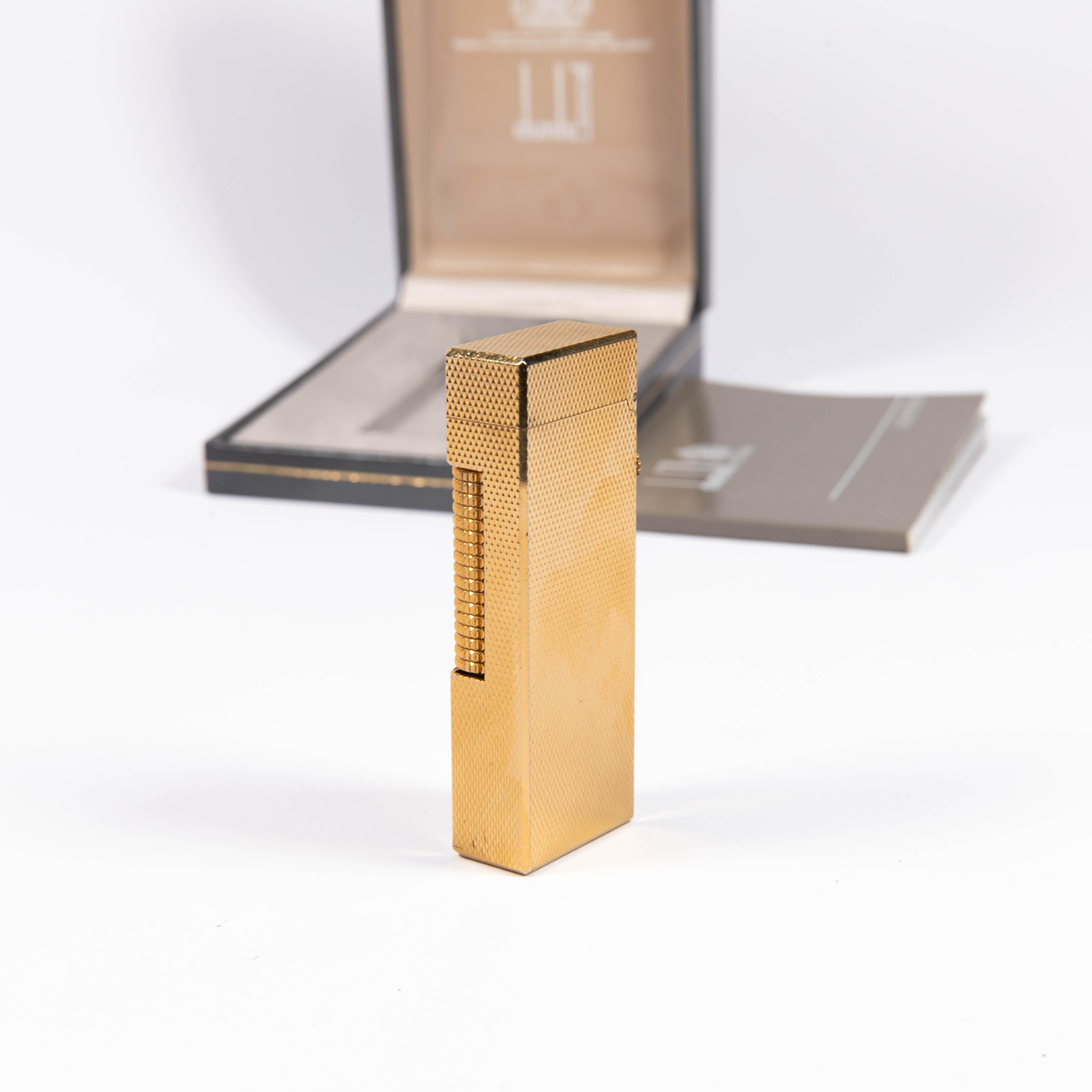 Women's or Men's Vintage DUNHILL Rollagas Lighter Gold Plated in Box 1980s