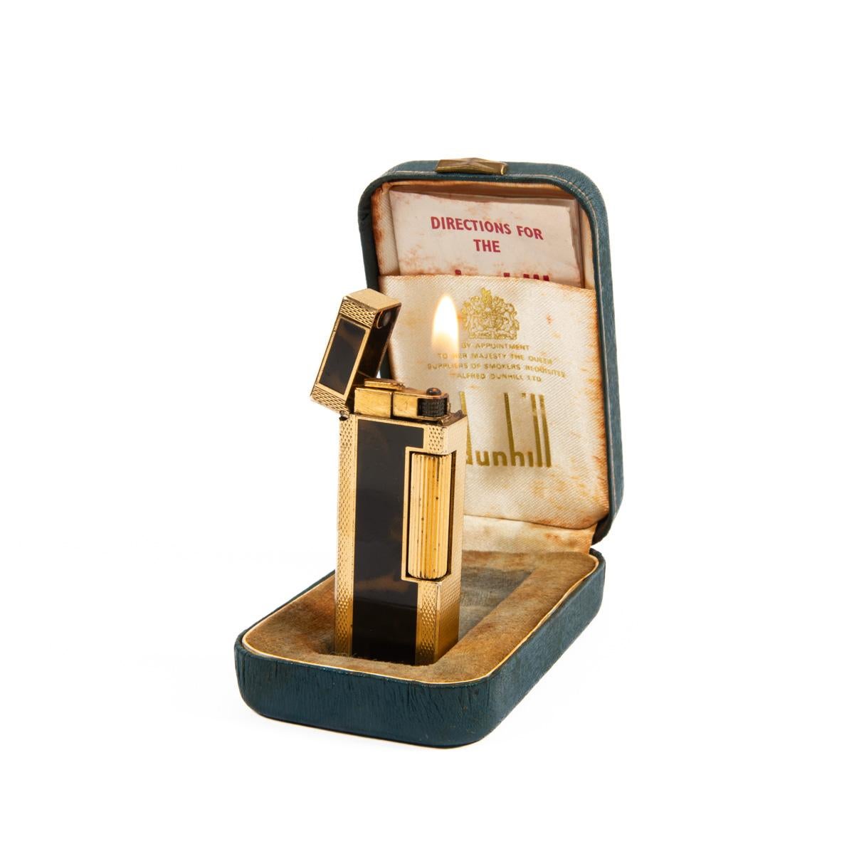 Vintage DUNHILL Rollagas lighter Lacquered Gold Plated In Box 1970s In Good Condition In DELFT, NL