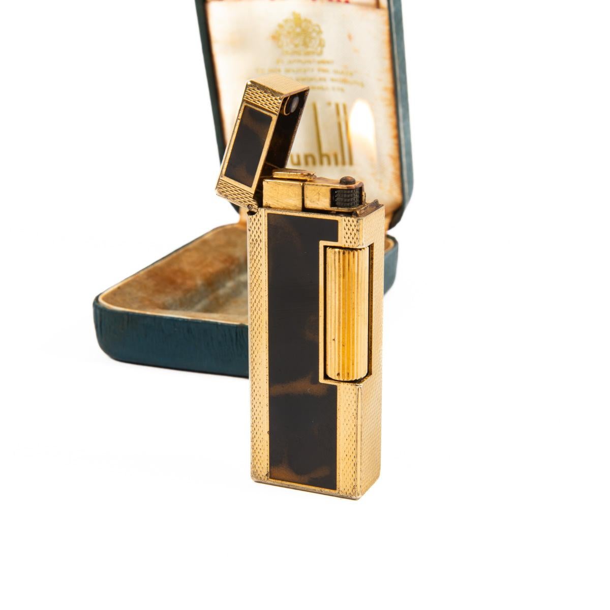 Vintage DUNHILL Rollagas lighter Lacquered Gold Plated In Box 1970s 4
