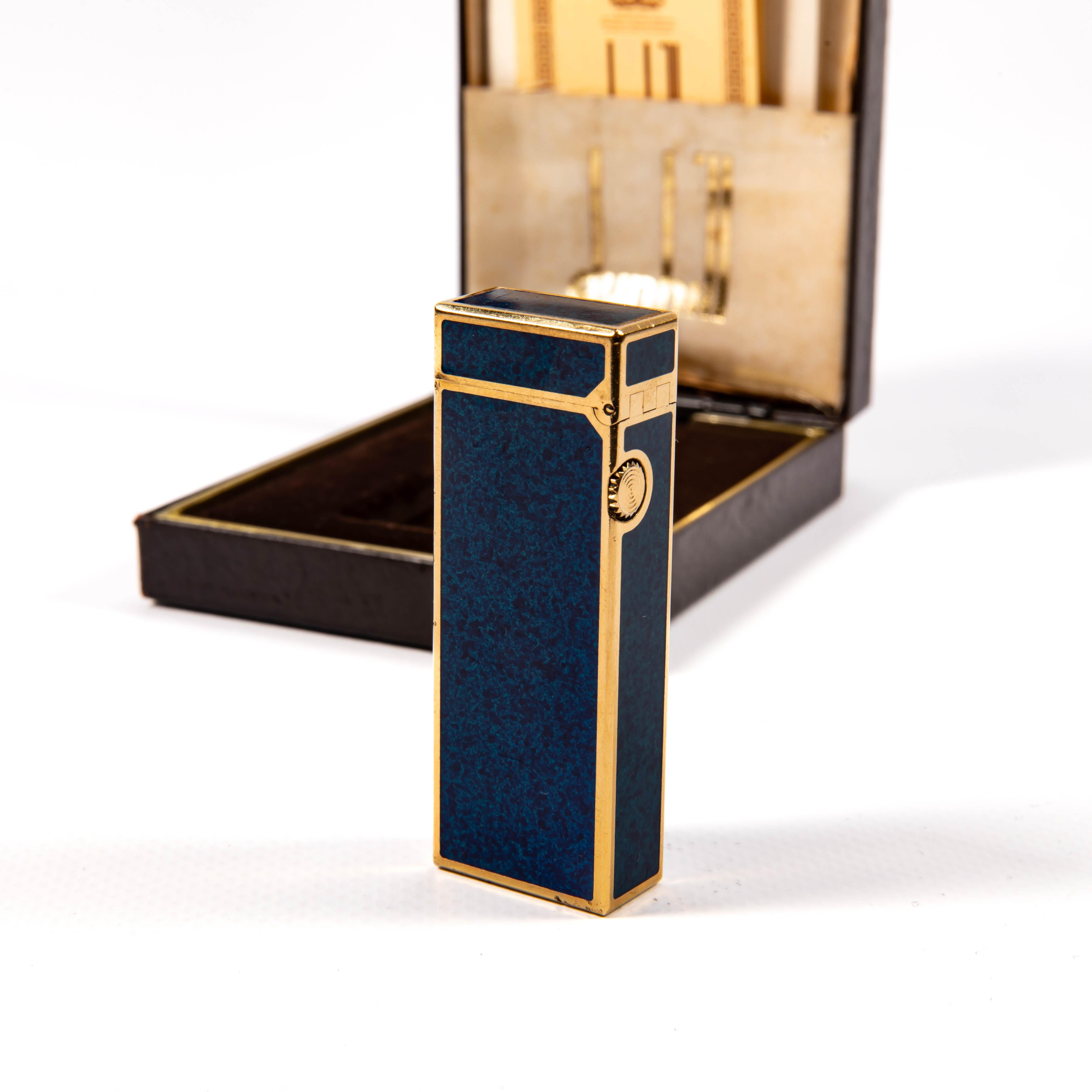 Vintage DUNHILL Rollagas Lighter Lapis Lazuli Lacquered in Box 1980s For Sale 1