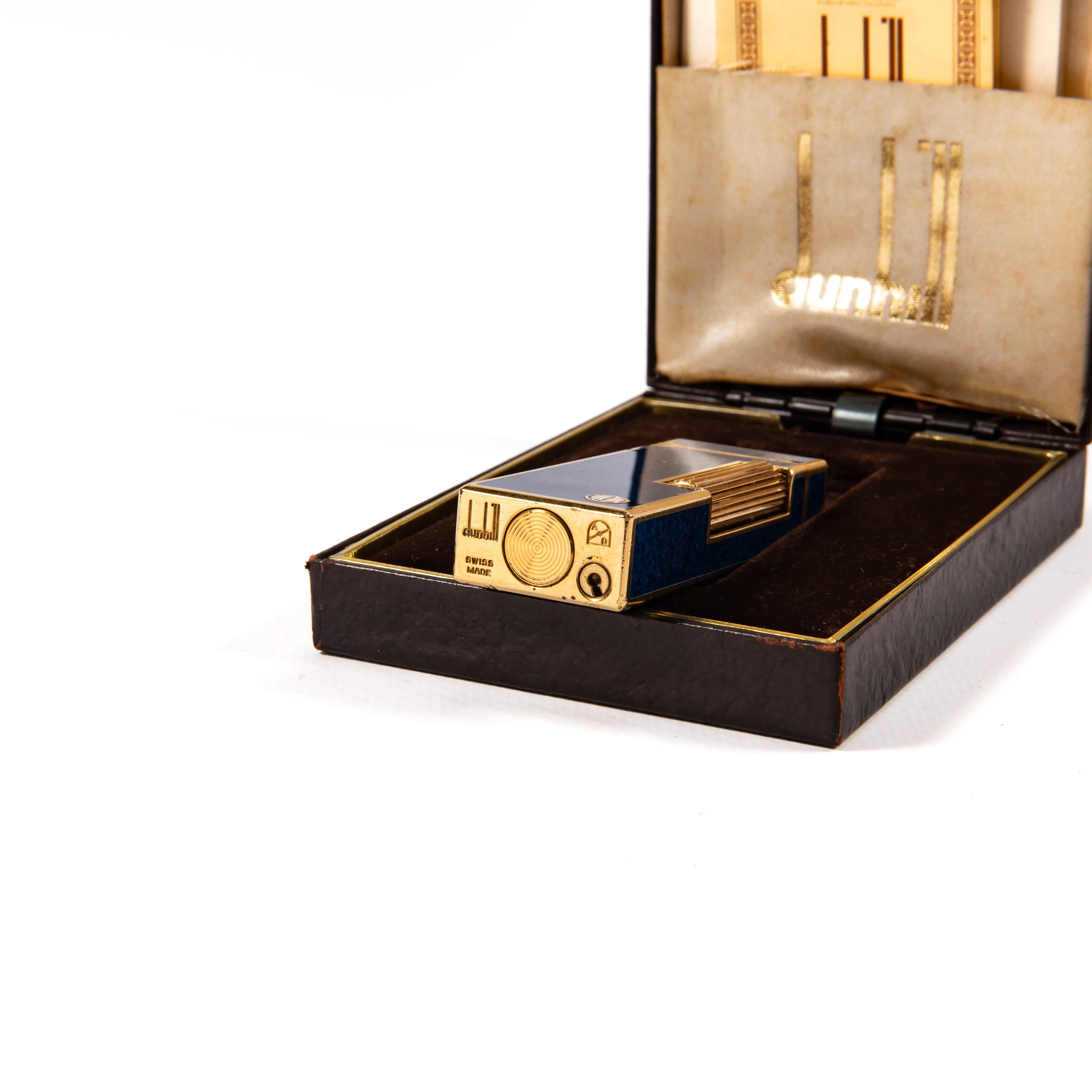Vintage DUNHILL Rollagas Lighter Lapis Lazuli Lacquered in Box 1980s For Sale 5