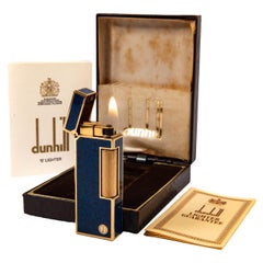 Vintage DUNHILL Rollagas Lighter Lapis Lazuli Lacquered in Box 1980s