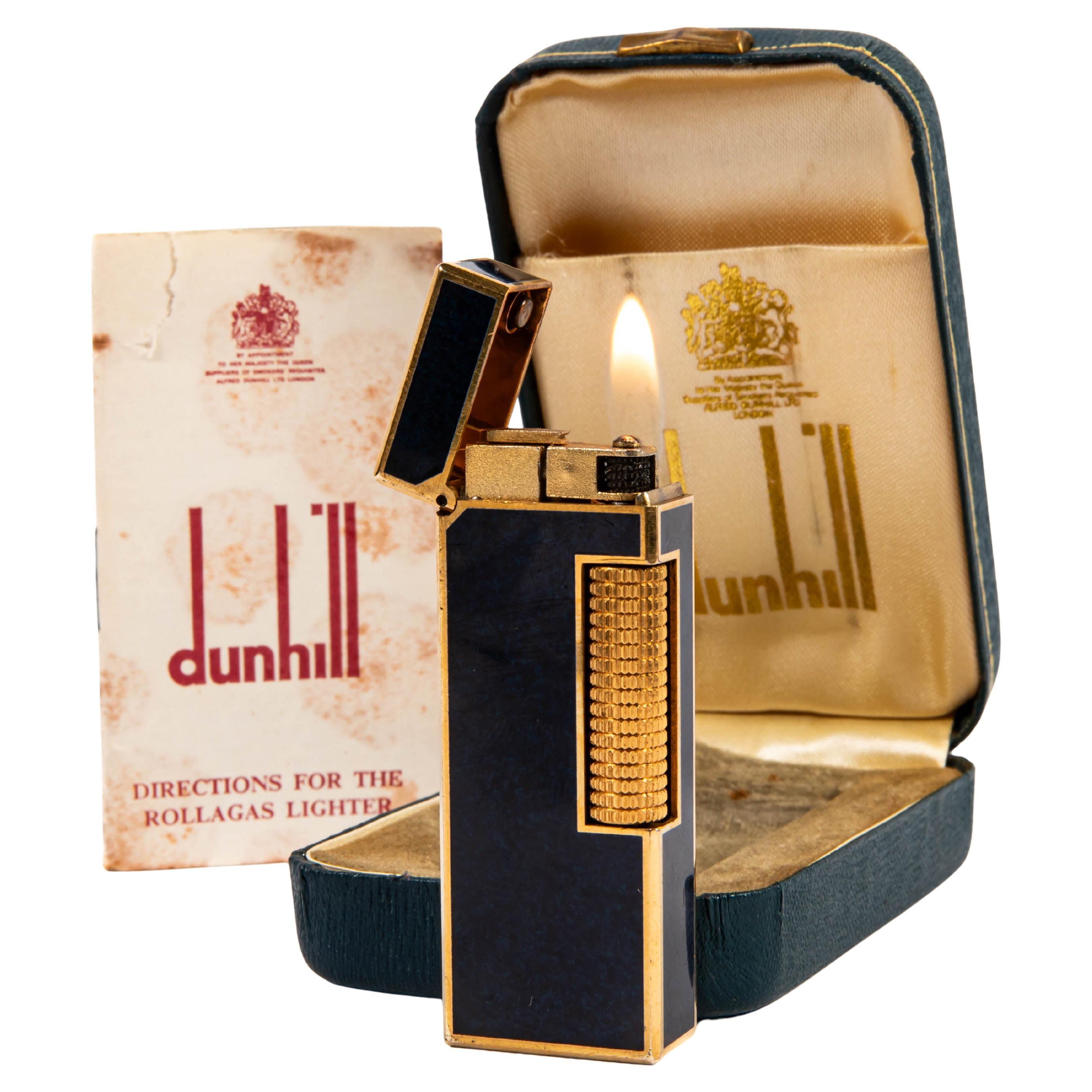Vintage DUNHILL Rollagas Lighter Lapis Lazuli Lacquered in Box 1978 For Sale