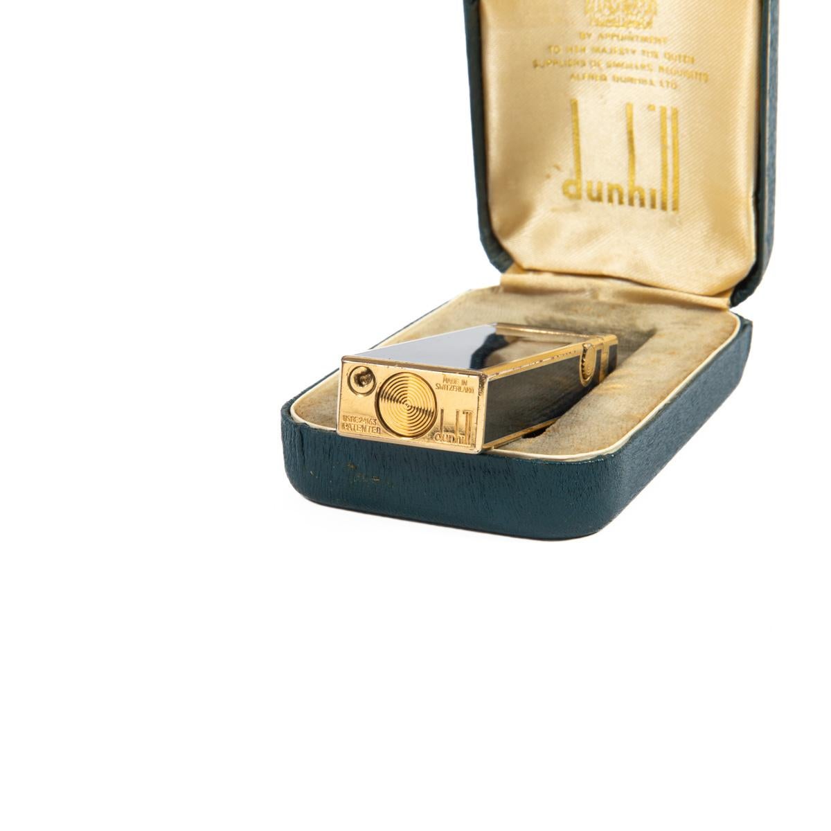 Vintage DUNHILL Rollagas lighter Lapiz Lazuli Dark Blue Gold Plated In Box 1980s 5