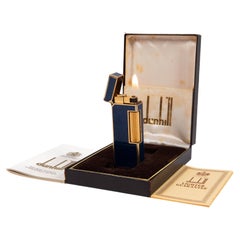 Vintage DUNHILL Rollagas Lighter Lapiz Lazuli Gold Plated in Box 1980s