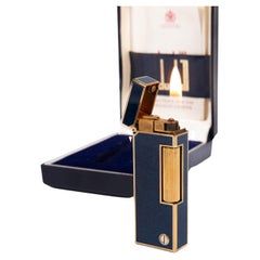 Vintage DUNHILL Rollagas Lighter Lapiz Lazuli Gold Plated in Box 1980s