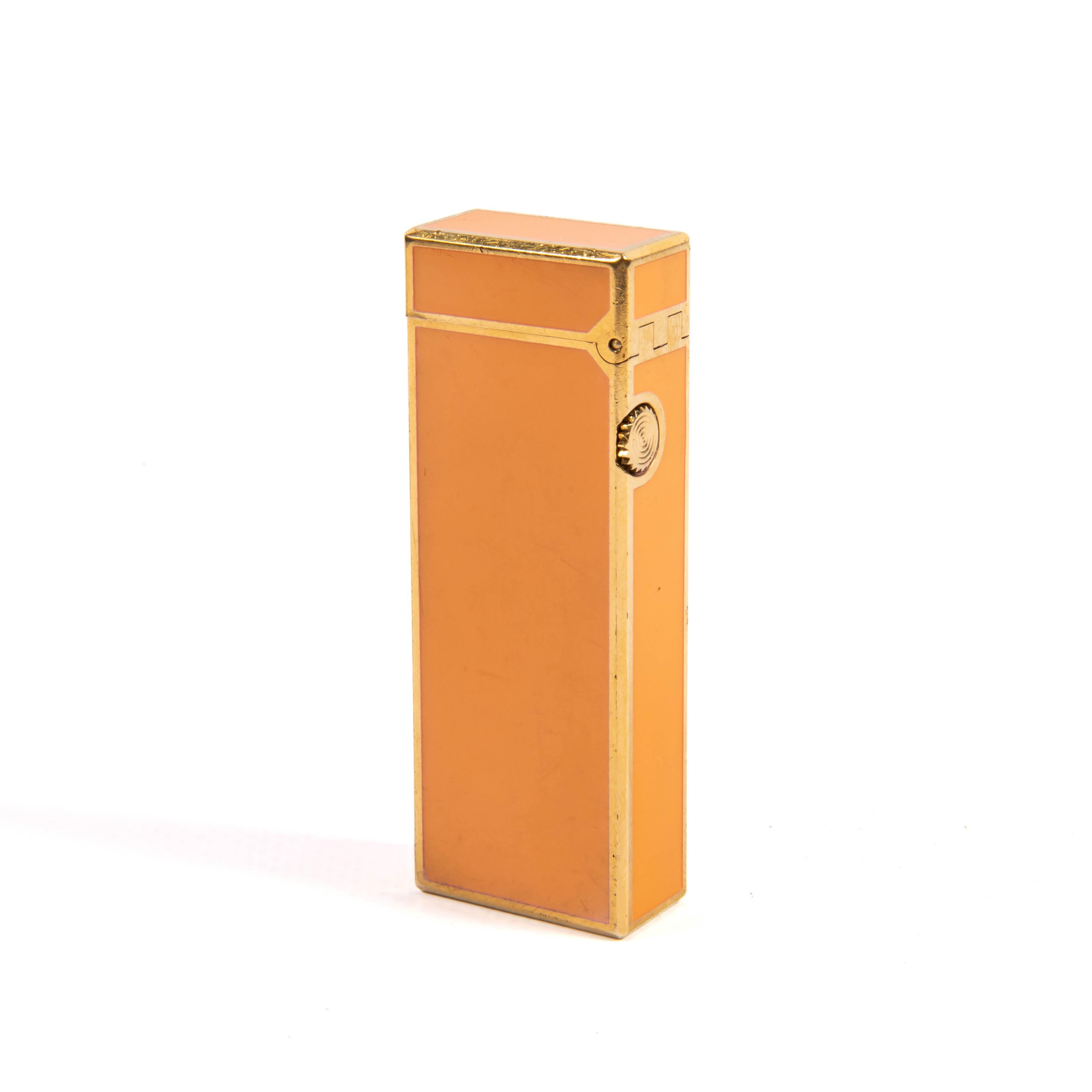 Women's or Men's Vintage DUNHILL Rollagas Lighter Orange Lacquered 1979 For Sale