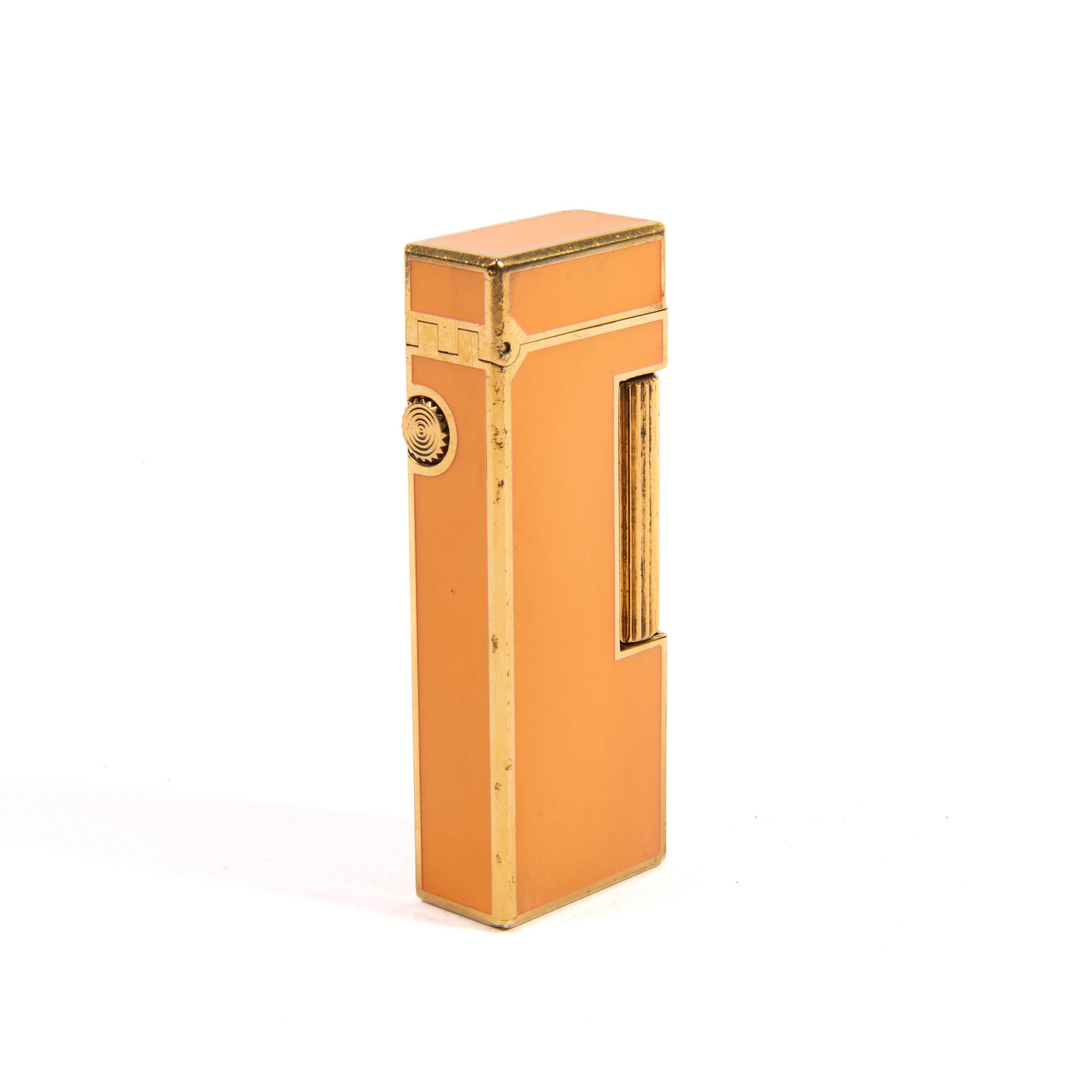 Vintage DUNHILL Rollagas Lighter Orange Lacquered 1979 For Sale 1