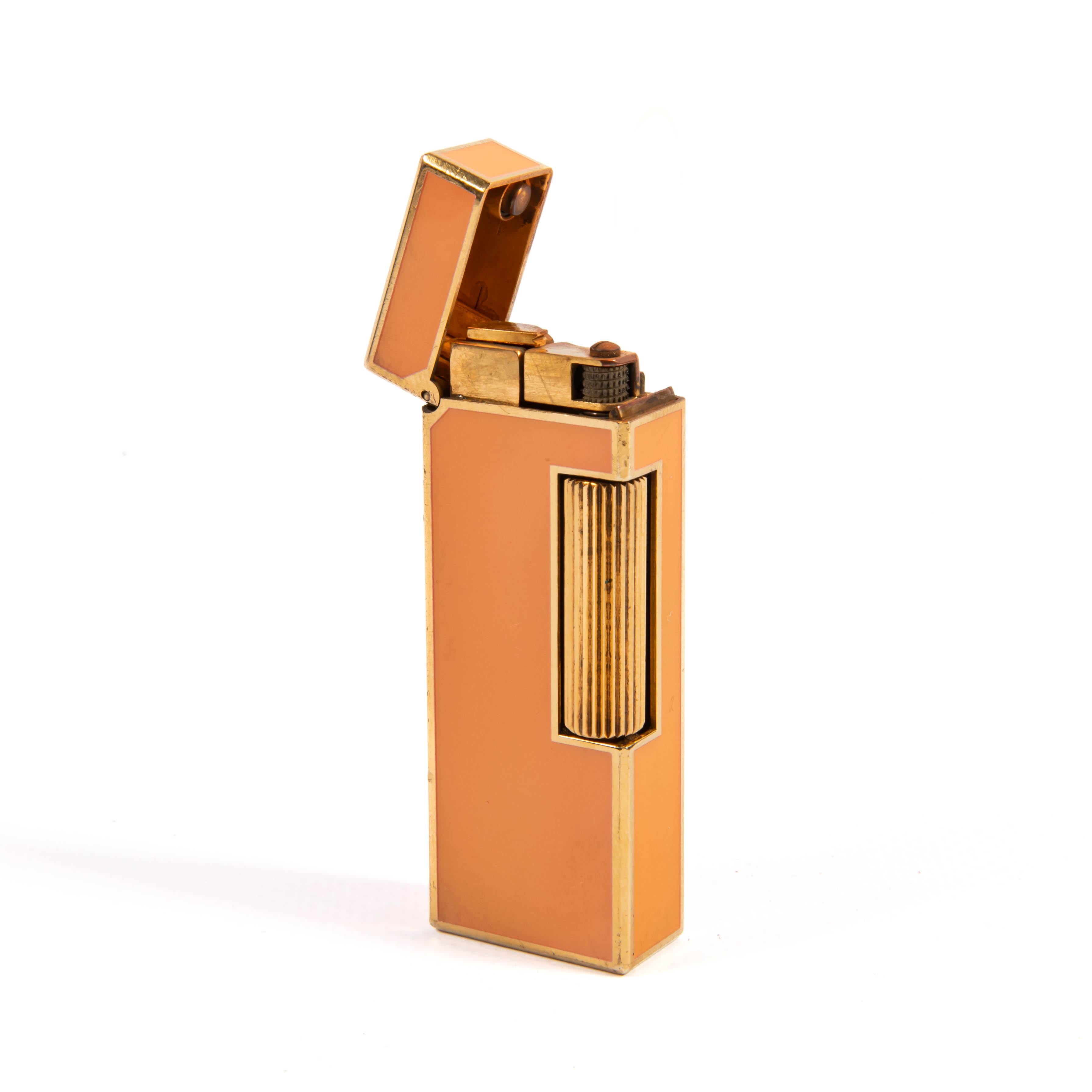 Vintage DUNHILL Rollagas Lighter Orange Lacquered 1979 For Sale 2