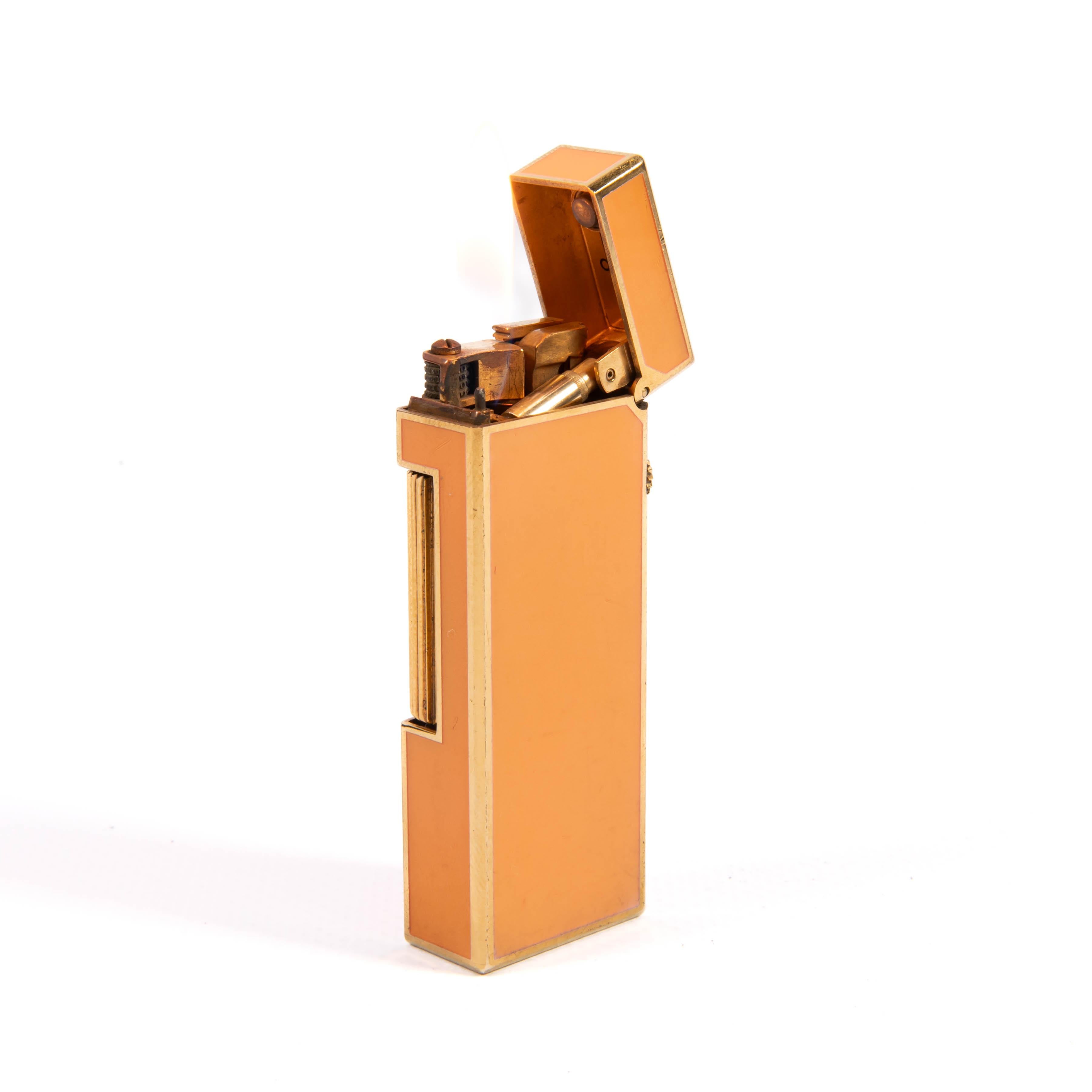 Vintage DUNHILL Rollagas Lighter Orange Lacquered 1979 For Sale 3