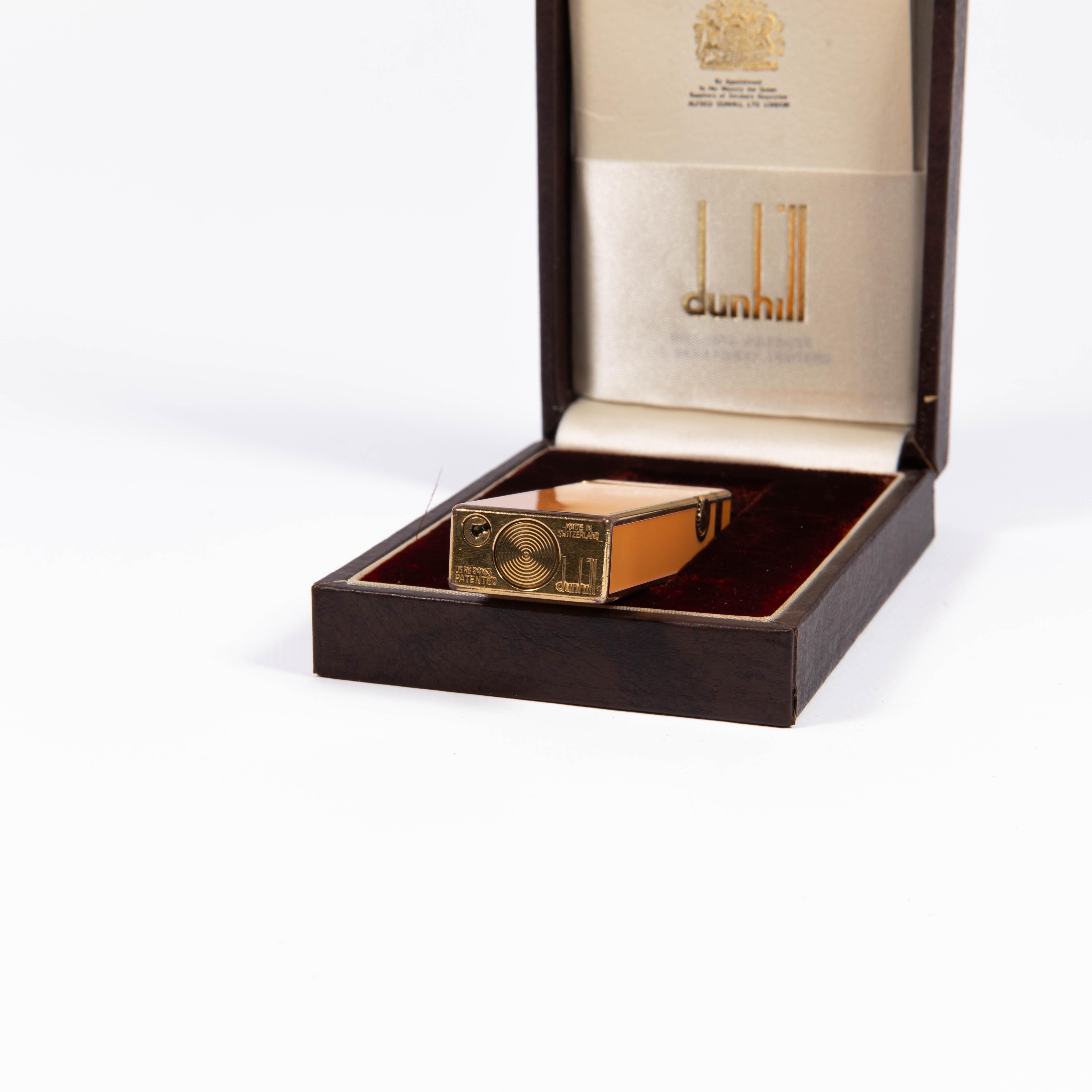 Vintage Dunhill Rollagas Lighter Orange Laqcuered Gold Plated in Box 1980s 2