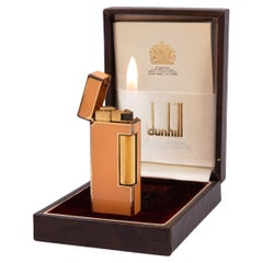 Vintage Dunhill Rollagas Lighter Orange Laqcuered Gold Plated in Box 1980s