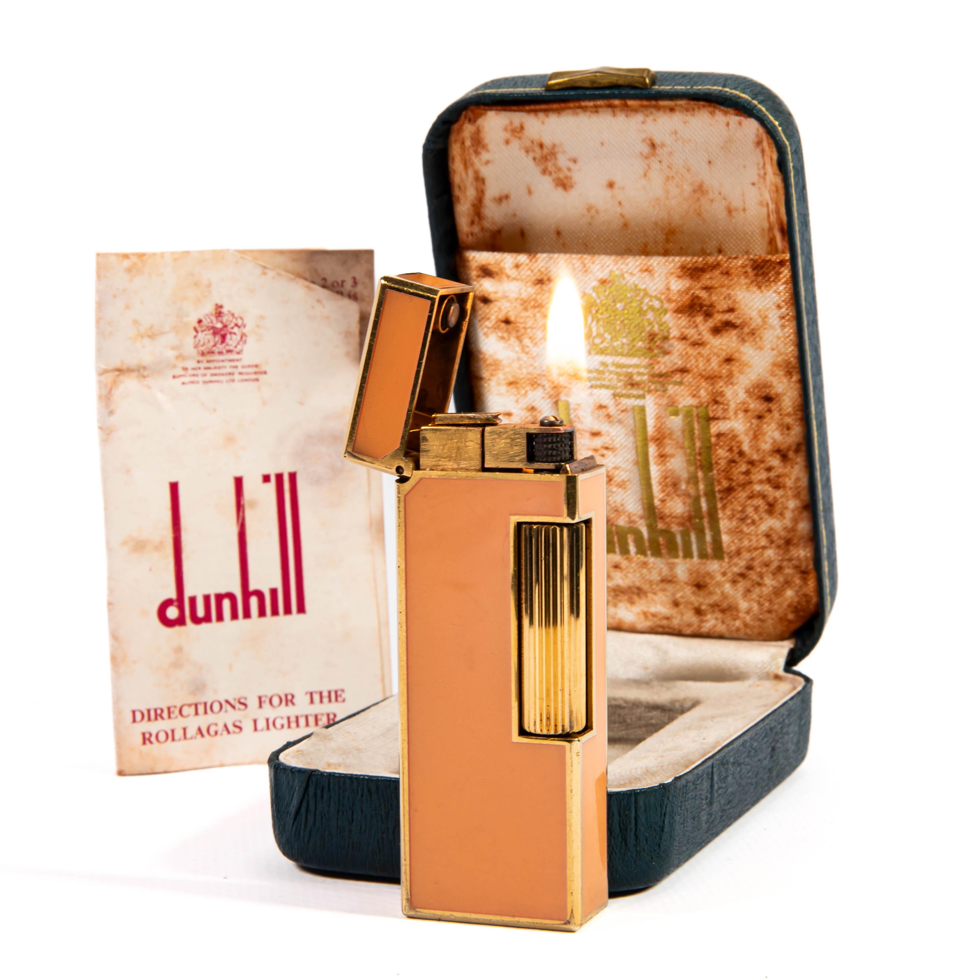 Vintage DUNHILL Rollagas Lighter Pink Lacquered in Box 1979 For Sale