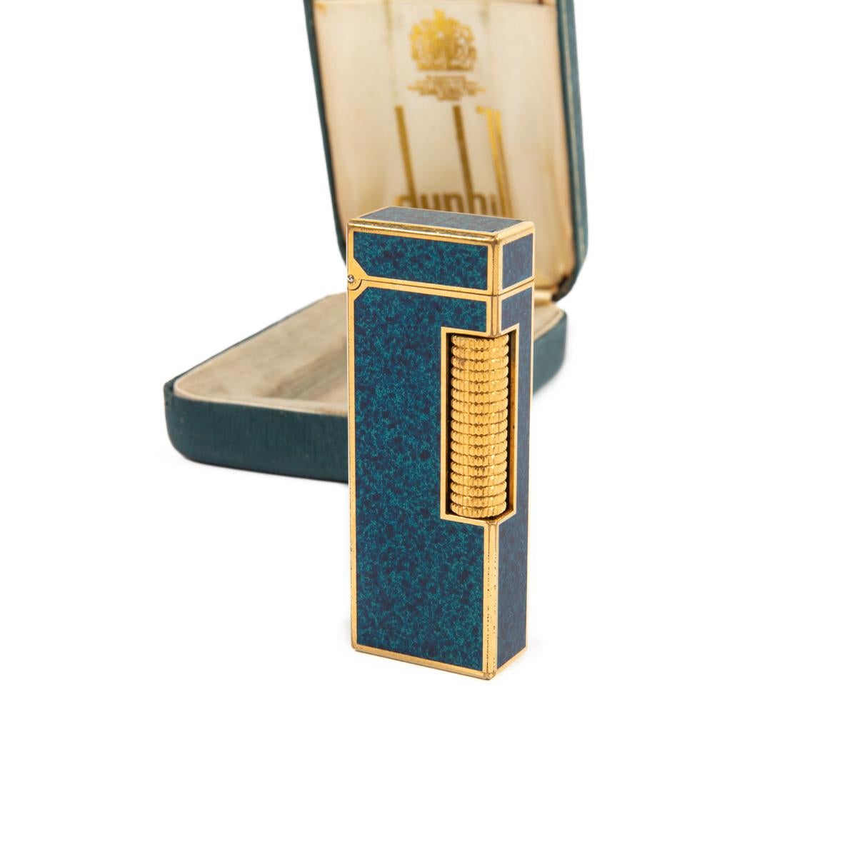 Vintage DUNHILL Rollagas lighter RARE Lapiz Lazuli Gold Plated In Box 1980s In Good Condition In DELFT, NL