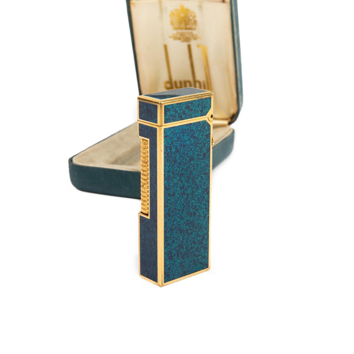 Women's or Men's Vintage DUNHILL Rollagas lighter RARE Lapiz Lazuli Gold Plated In Box 1980s