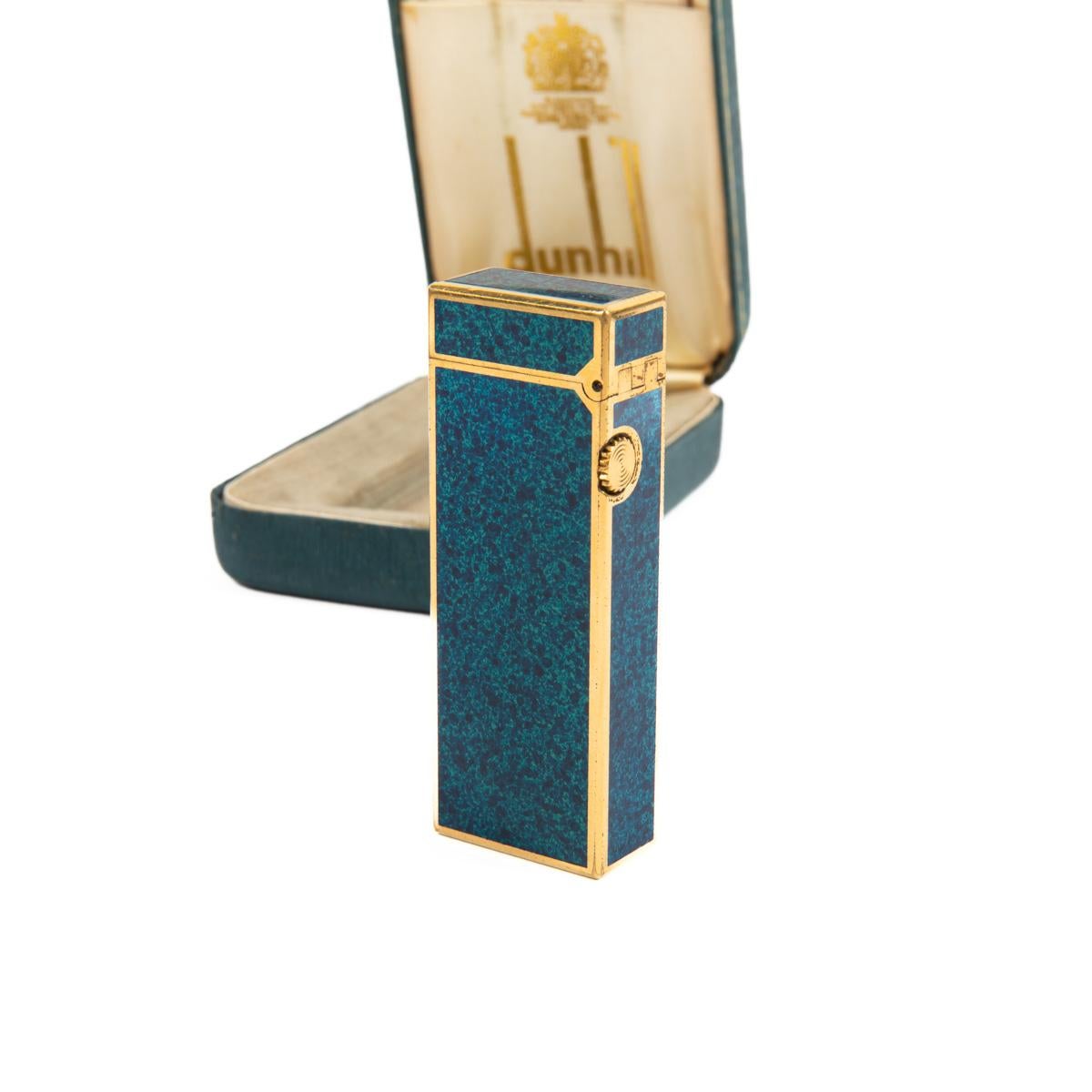 Vintage DUNHILL Rollagas lighter RARE Lapiz Lazuli Gold Plated In Box 1980s 1