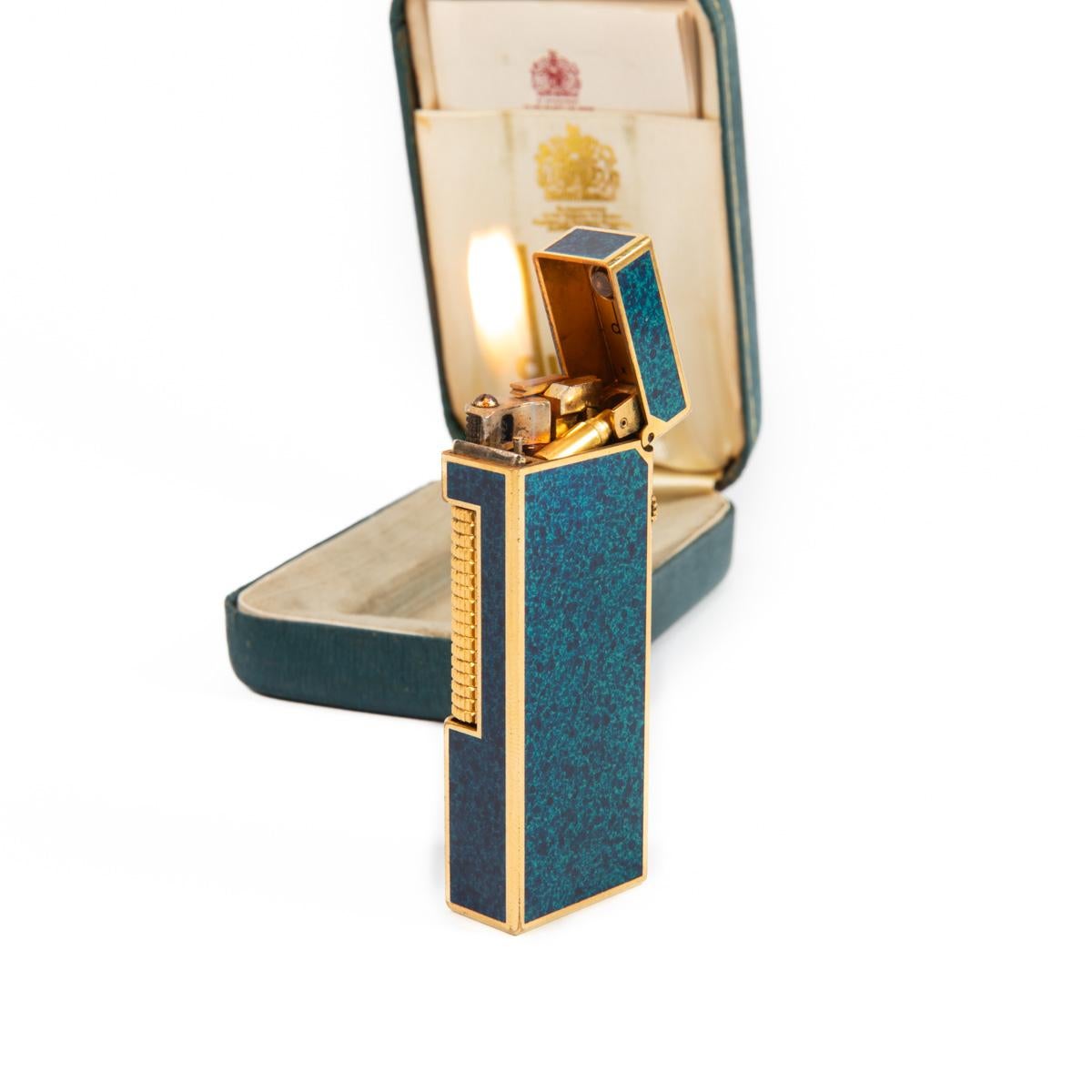 Vintage DUNHILL Rollagas lighter RARE Lapiz Lazuli Gold Plated In Box 1980s 3