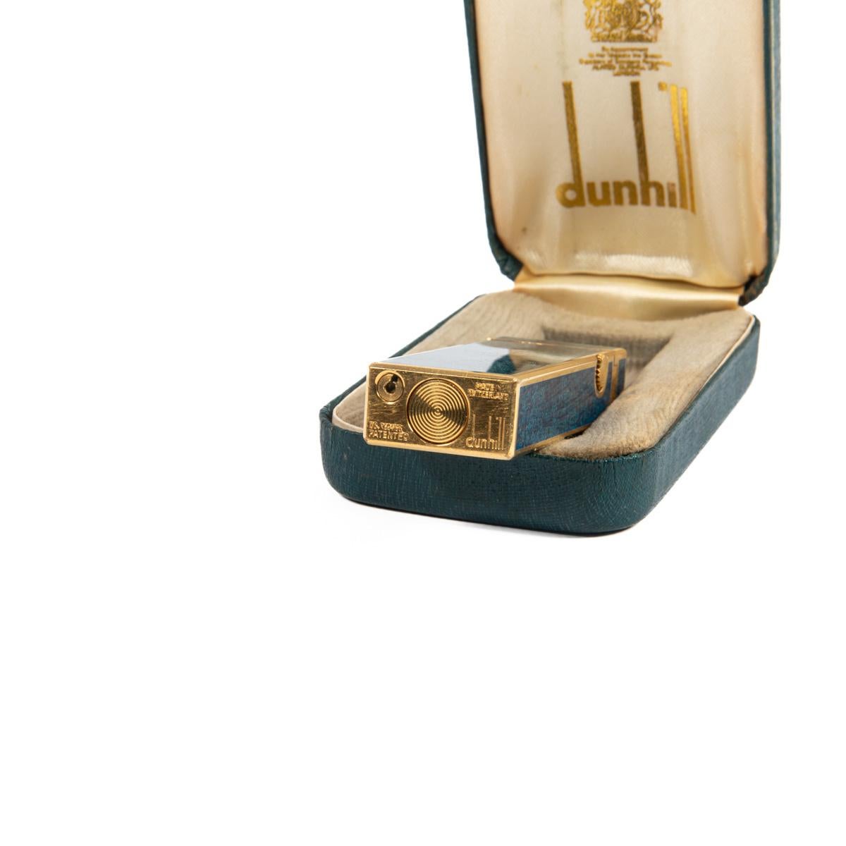 Vintage DUNHILL Rollagas lighter RARE Lapiz Lazuli Gold Plated In Box 1980s 4