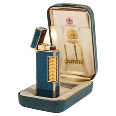 Vintage DUNHILL Rollagas lighter RARE Lapiz Lazuli Gold Plated In Box 1980s