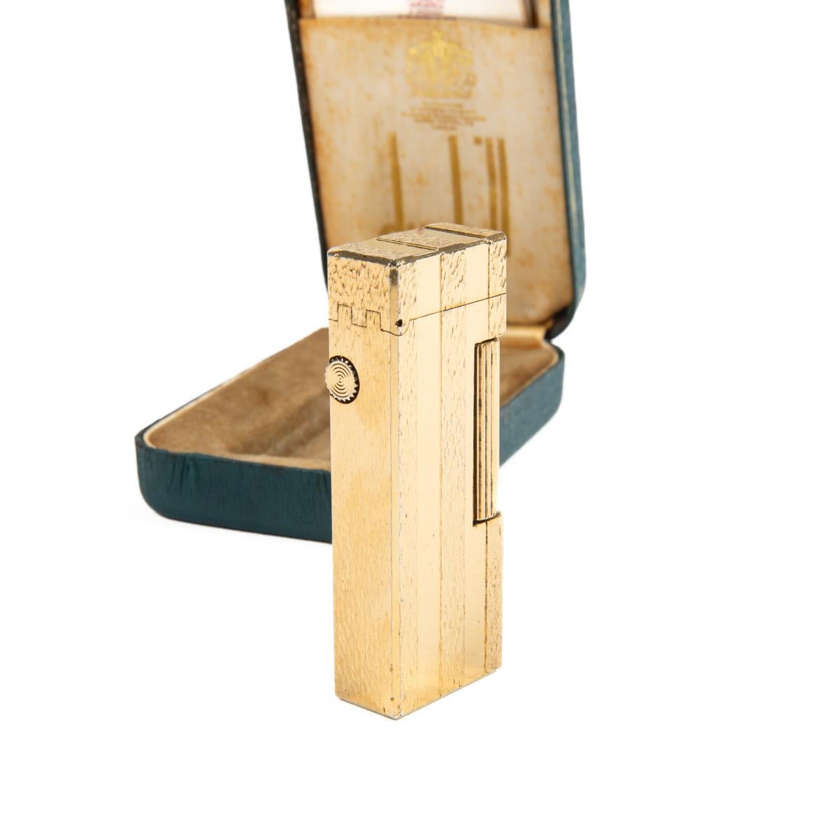 Vintage DUNHILL Rollagas lighter Rare Pattern Gold Plated In Box 1990s 3