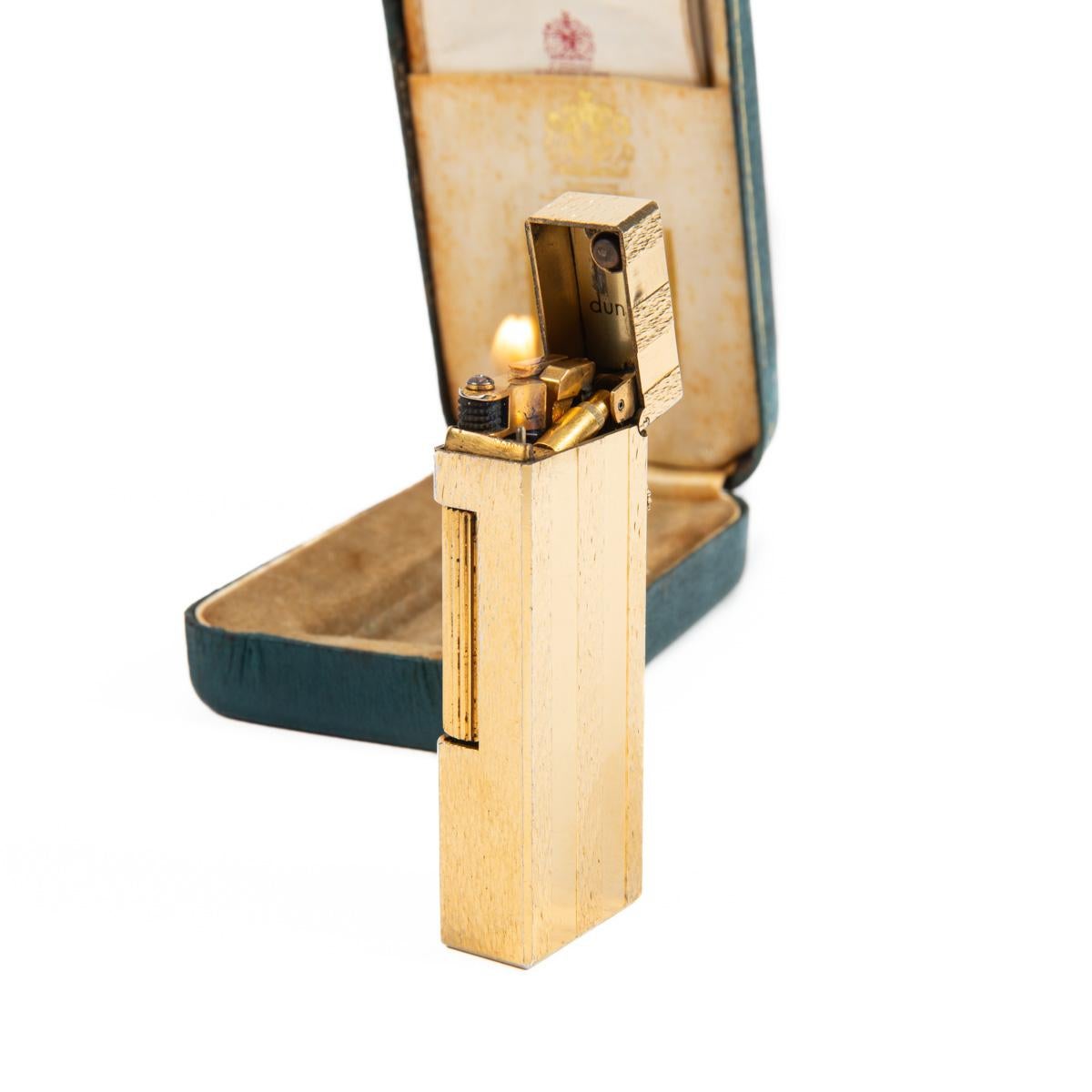 Vintage DUNHILL Rollagas lighter Rare Pattern Gold Plated In Box 1990s 5