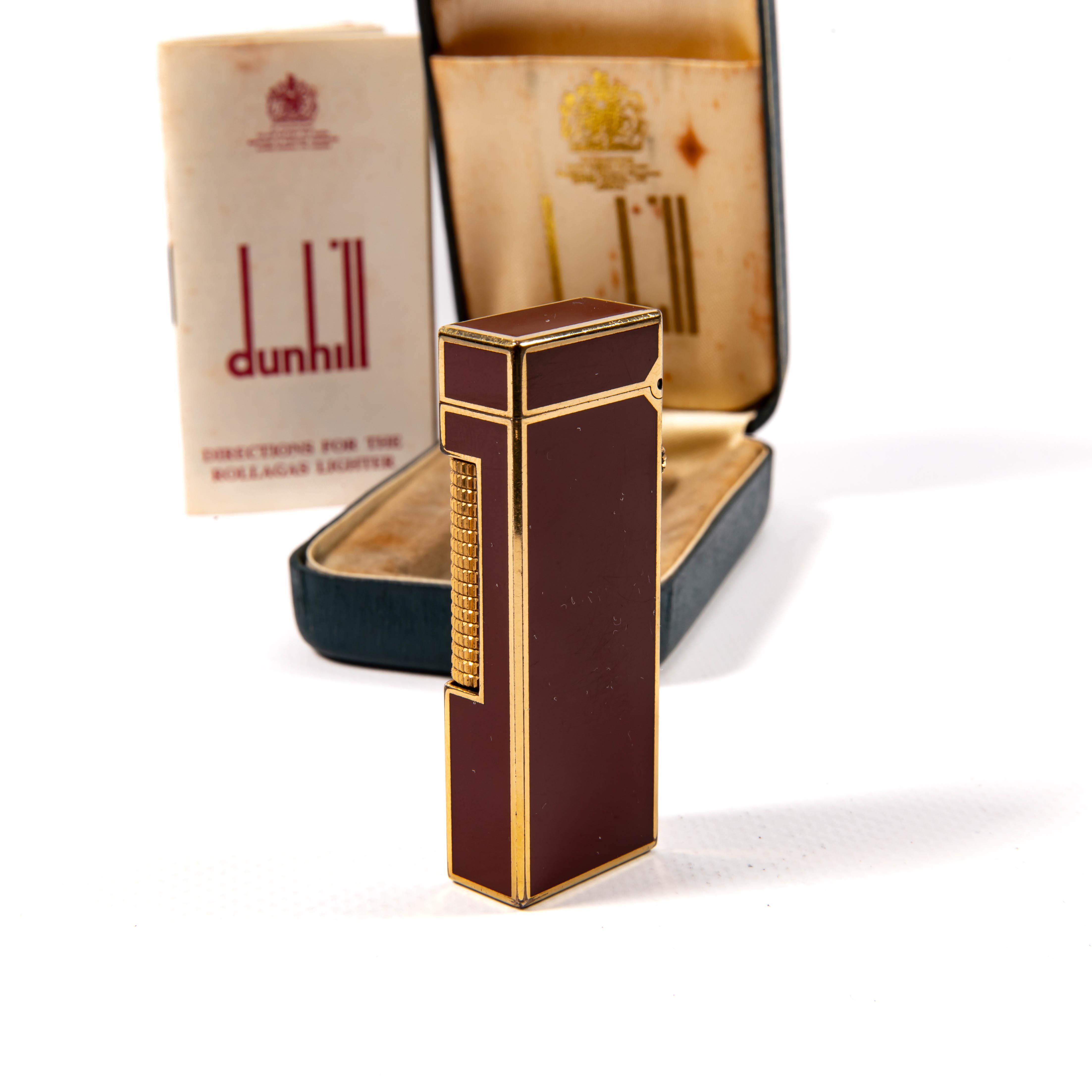 Women's or Men's Vintage DUNHILL Rollagas Lighter Red Lacquered in Box 1970s For Sale