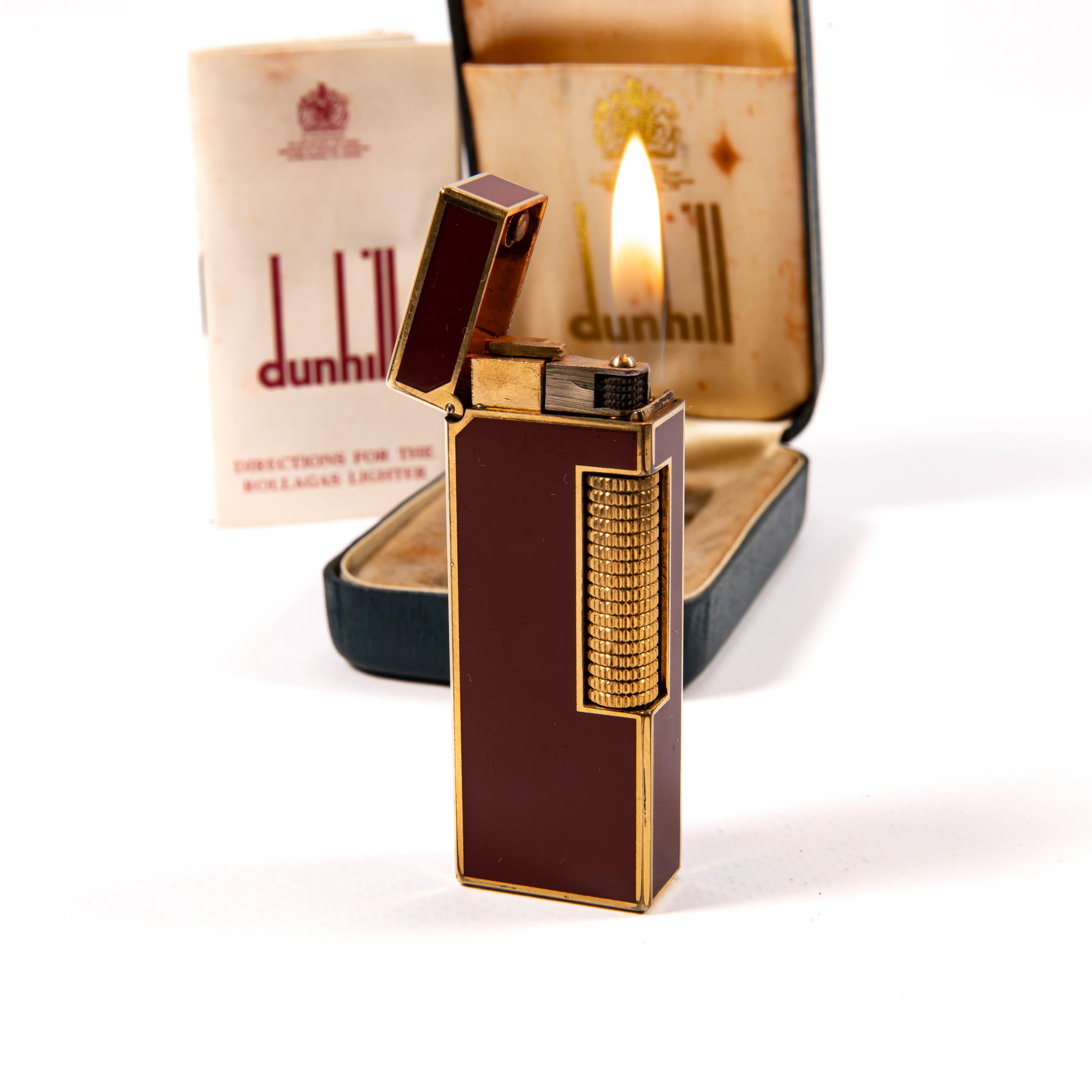 Vintage DUNHILL Rollagas Lighter Red Lacquered in Box 1970s For Sale 3
