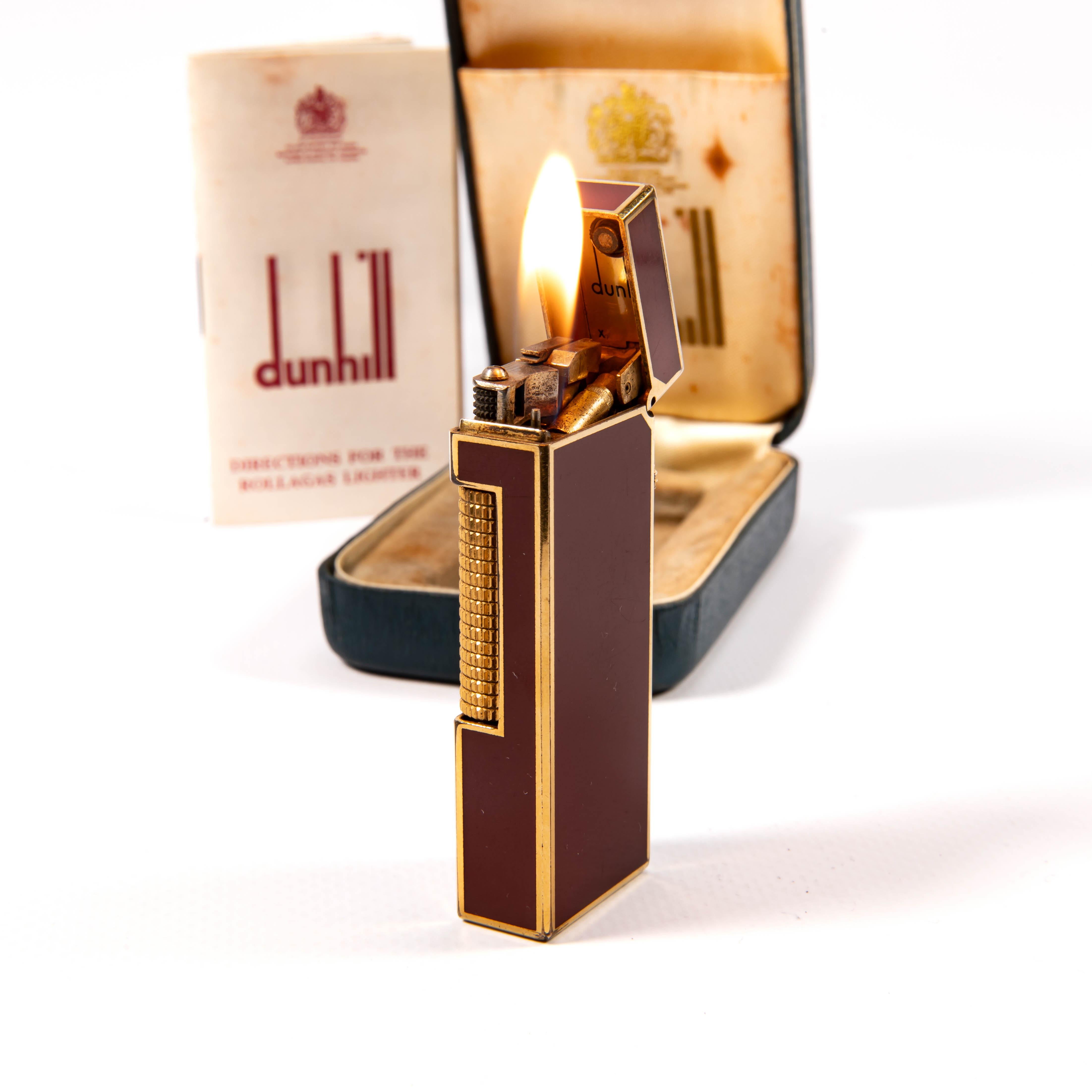 Vintage DUNHILL Rollagas Lighter Red Lacquered in Box 1970s For Sale 4