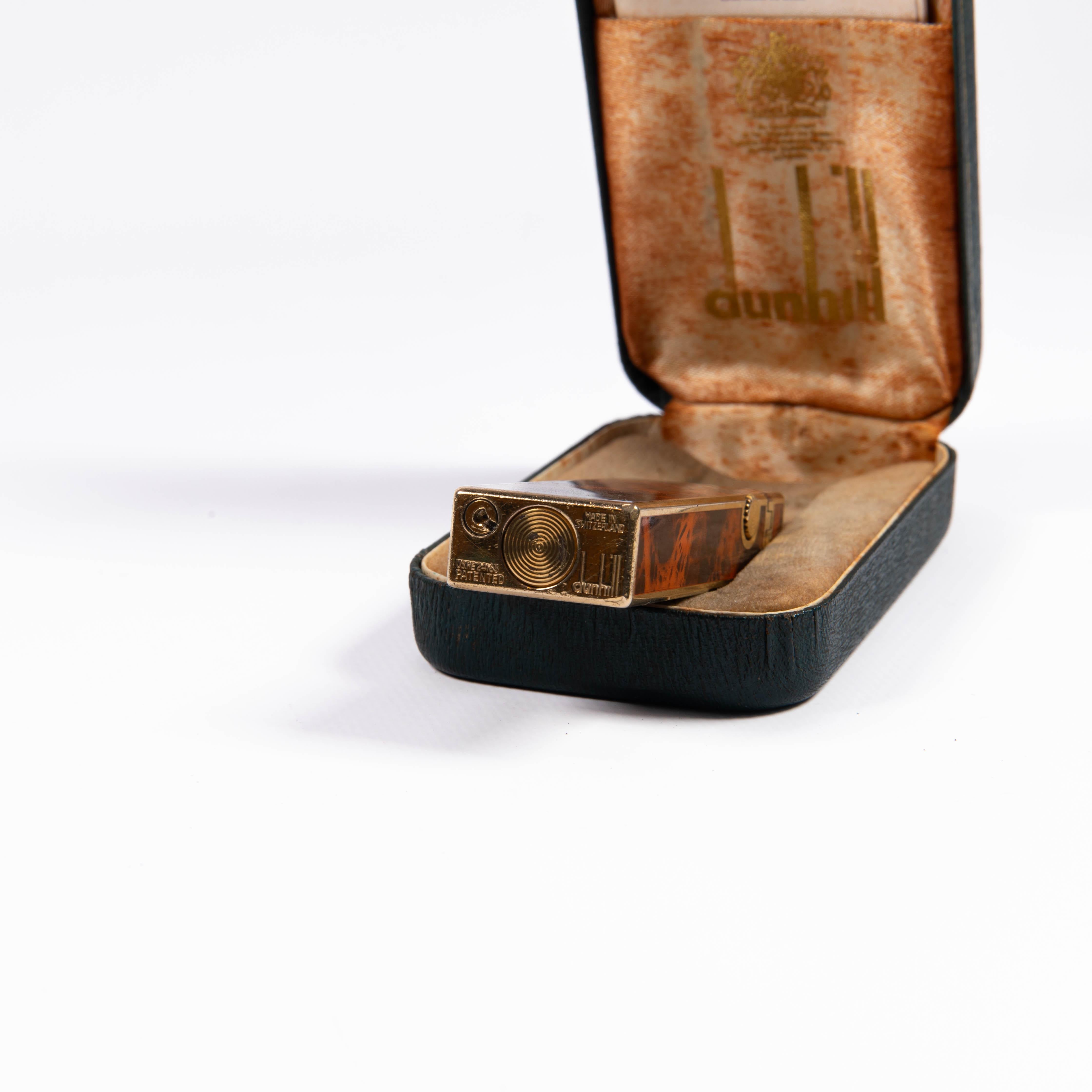 Vintage Dunhill Rollagas Lighter Red Marble Gold Plated in Box 1980s 4
